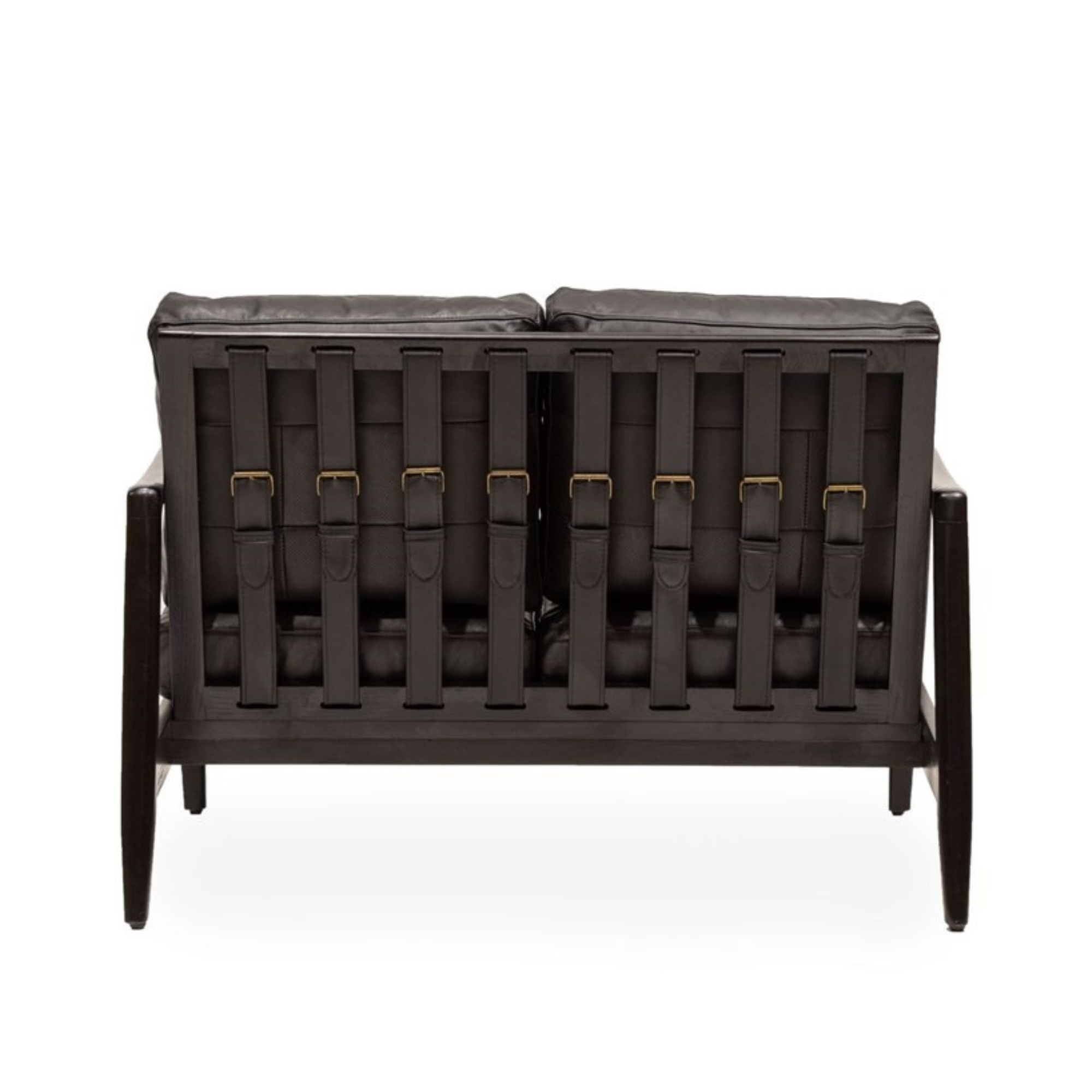 REID ASH & LEATHER 2 SEATER SOFA | BLACK WITH BLACK FRAME