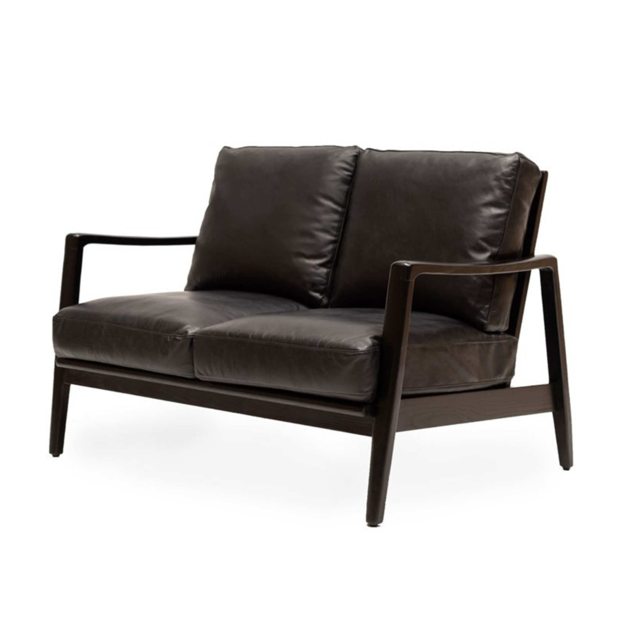 REID ASH & LEATHER 2 SEATER SOFA | BLACK WITH BLACK FRAME