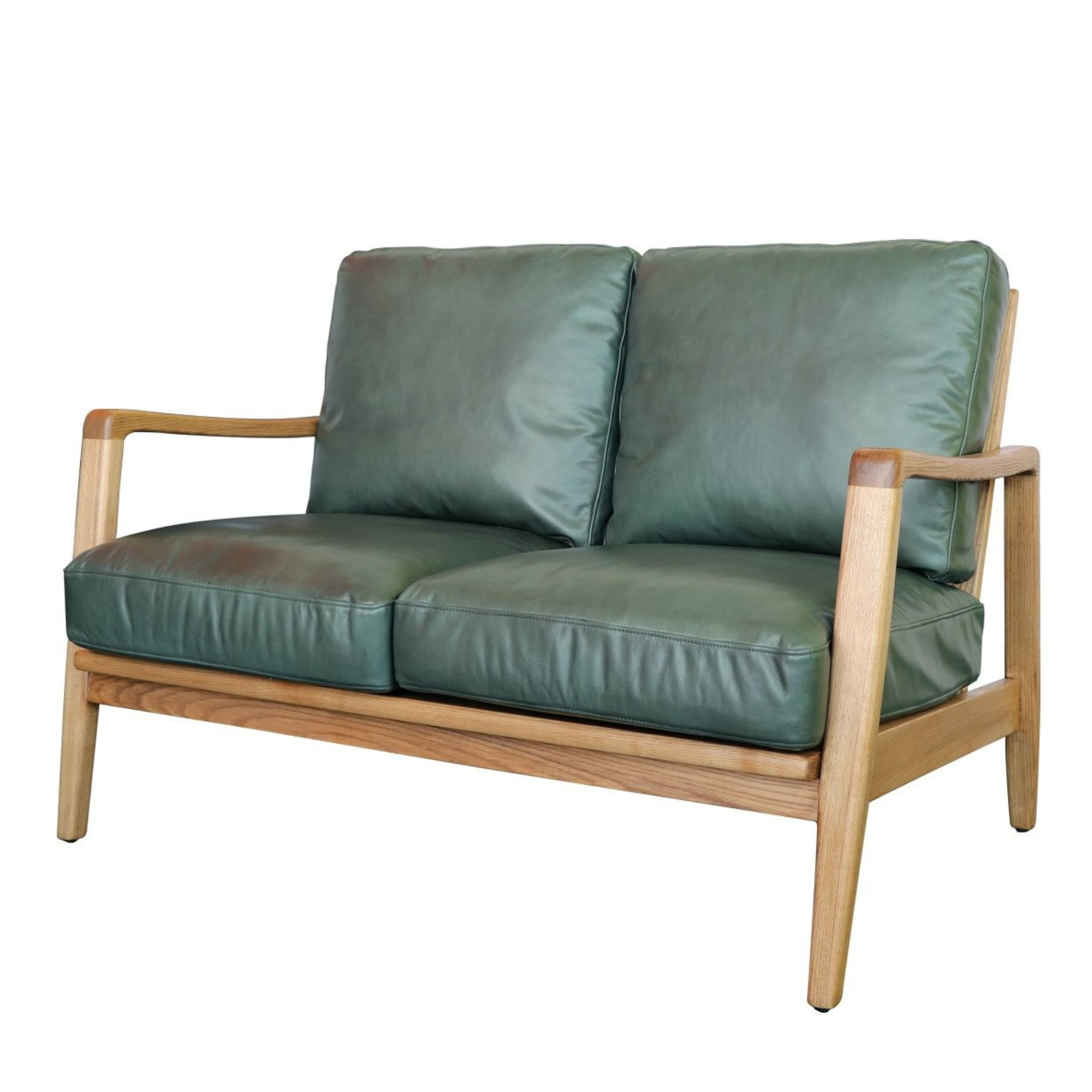 REID ASH & LEATHER 2 SEATER SOFA | GREEN
