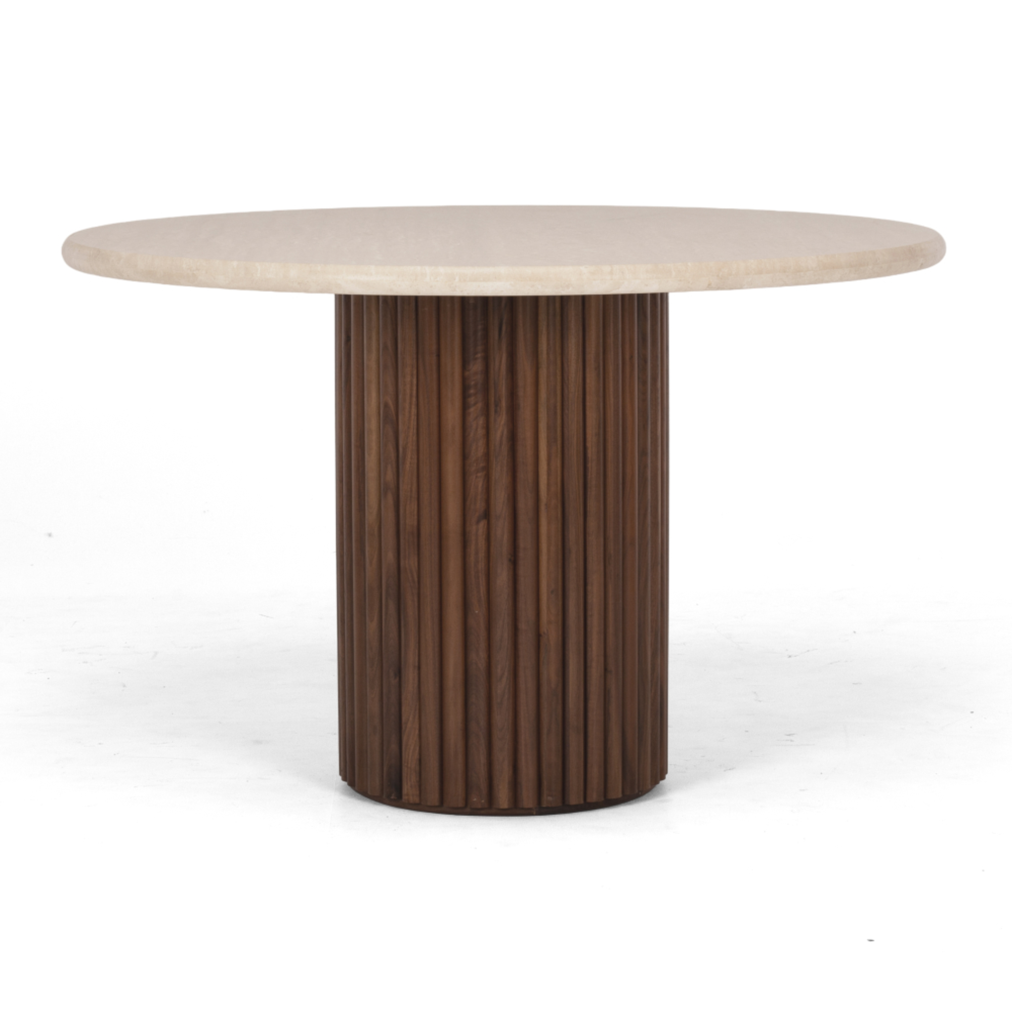 Rho Travertine Top Dining Table | Walnut Base