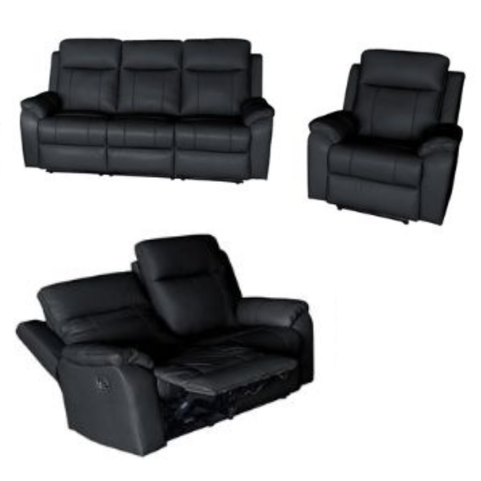 Roberto Reclining 3 Seater Sofa | Black Leather