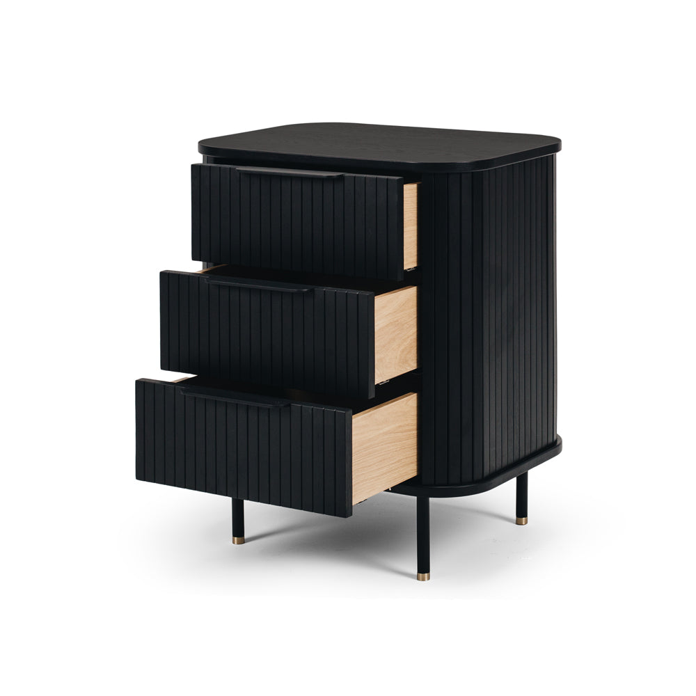 ANDERS 3 DRAWER BEDSIDE CABINET - BLACK OAK