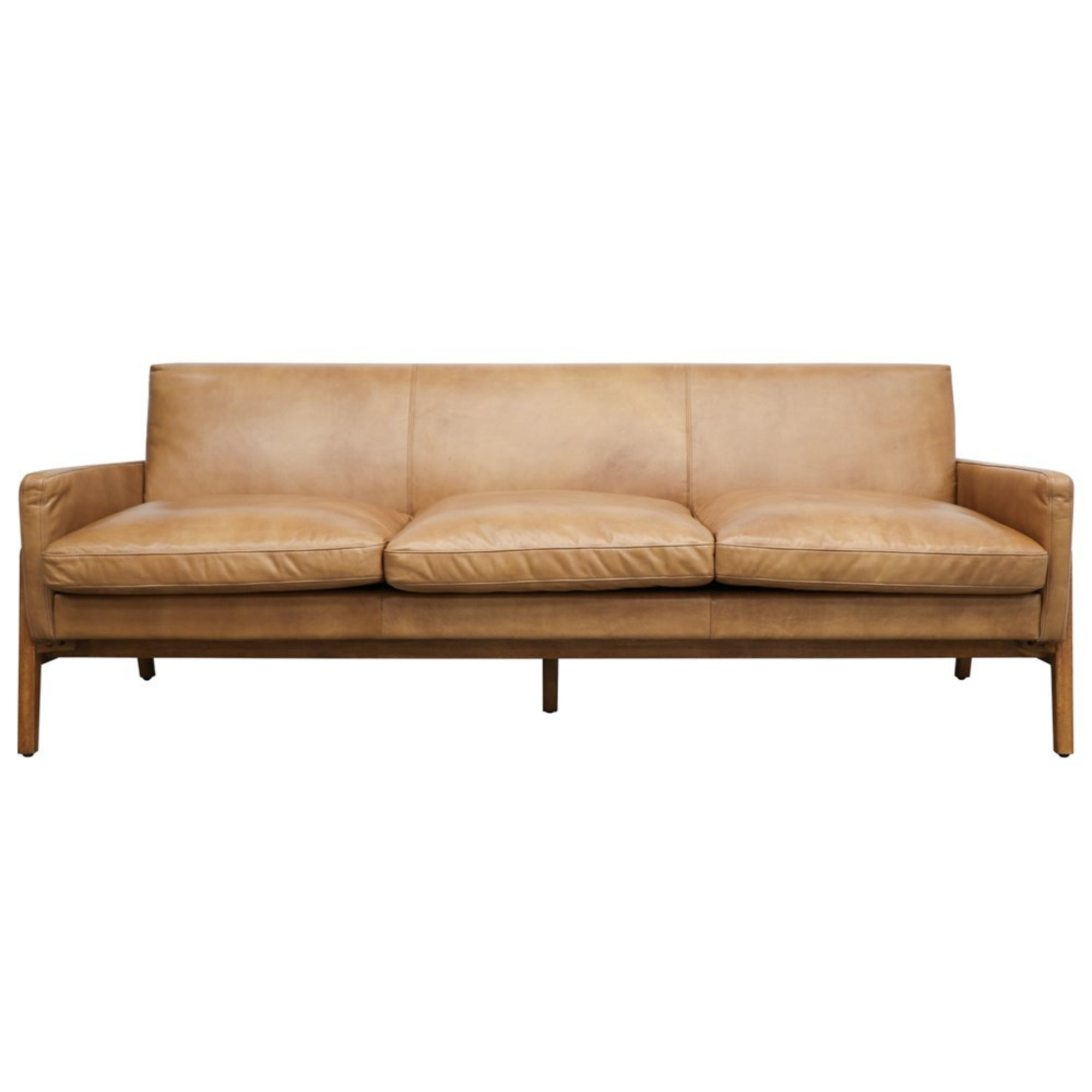 SAWYER TAN LEATHER 3 SEATER SOFA