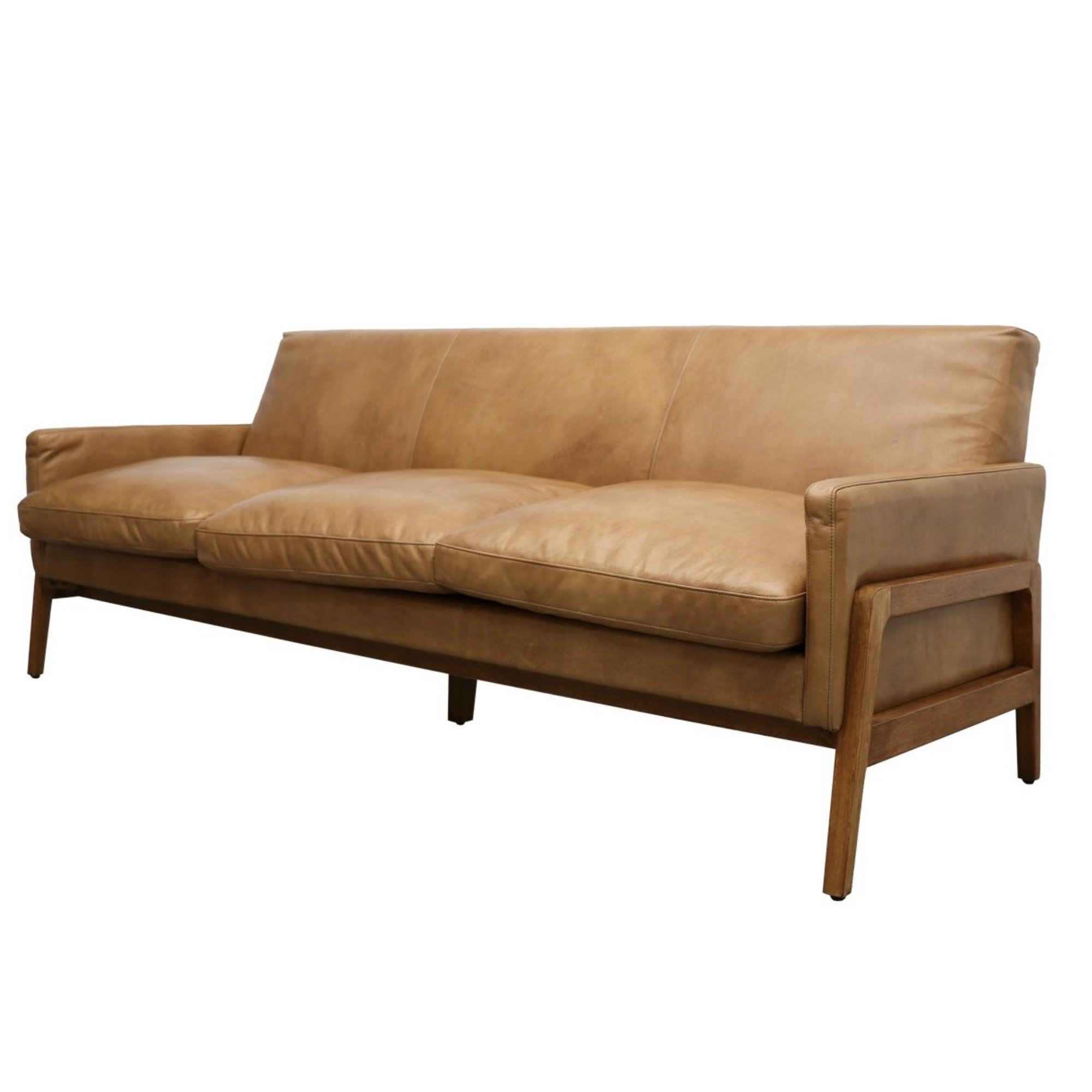 SAWYER TAN LEATHER 3 SEATER SOFA