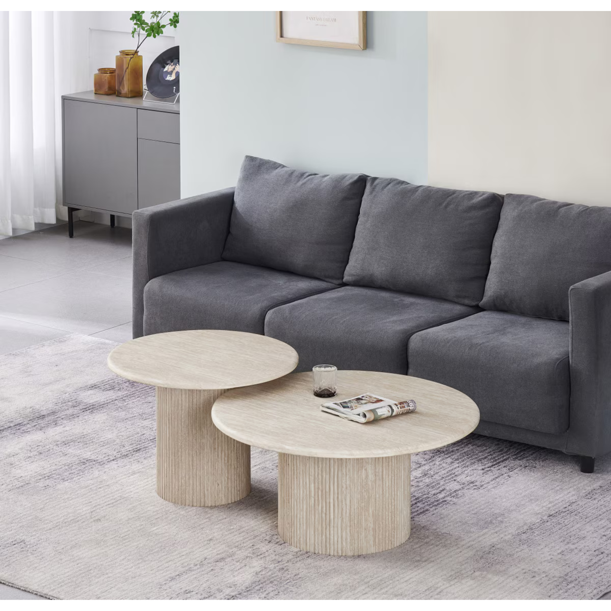 TRAVERTINE NESTING SIDE TABLES