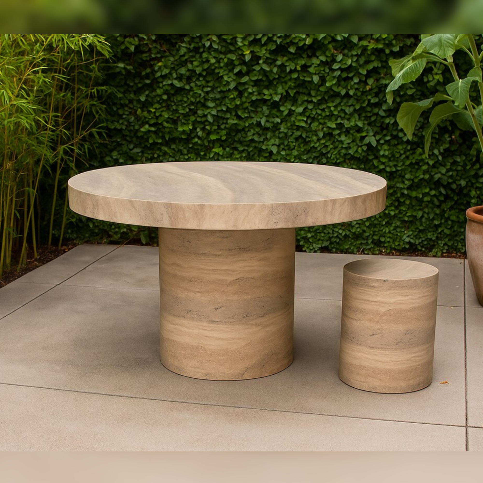 TRAVERTINE ROUND DINING TABLE | BLUE TONE
