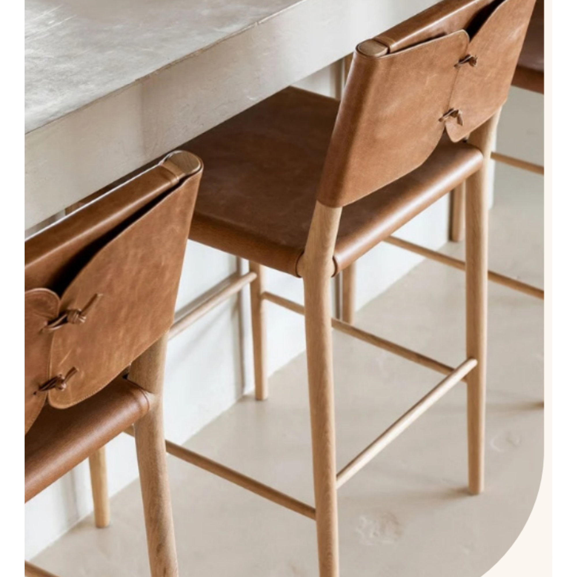 BRODIE LEATHER BARSTOOL WITH TIES | TAN