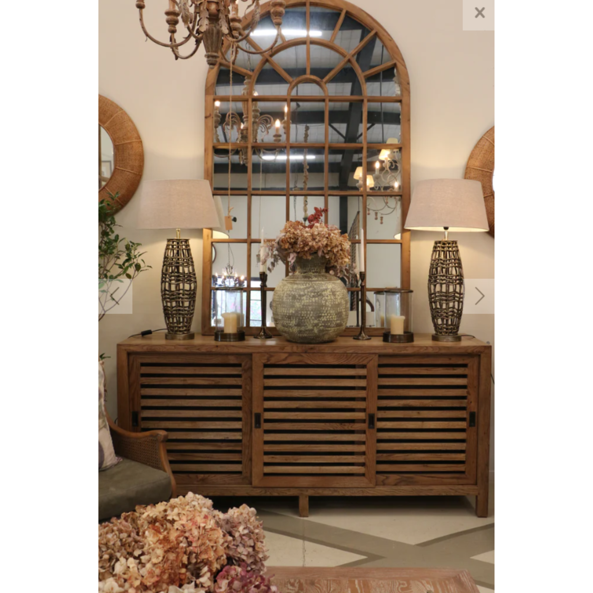 CAPE COD NATURAL OAK SIDEBOARD WITH SHUTTER SLIDING DOORS