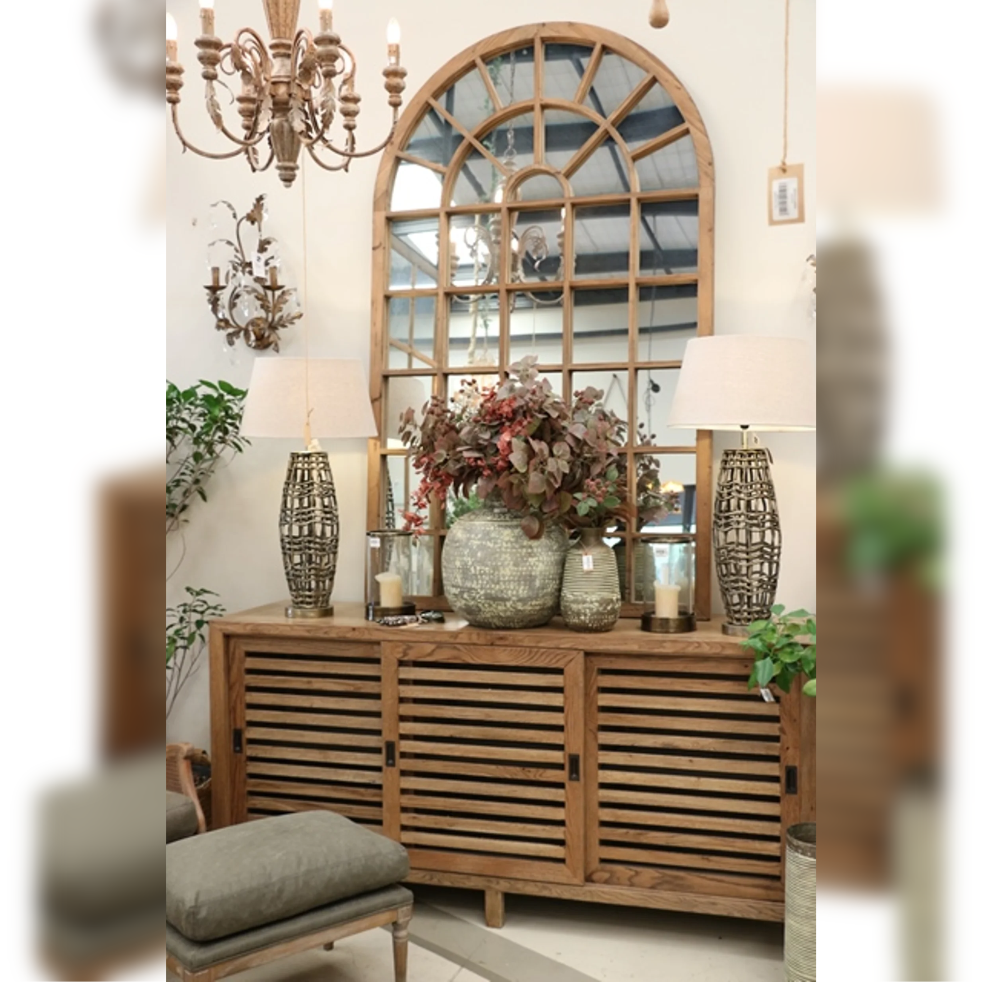 CAPE COD NATURAL OAK SIDEBOARD WITH SHUTTER SLIDING DOORS