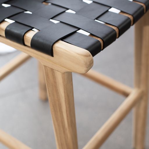 INDO BLACK LEATHER WOVEN BARSTOOL