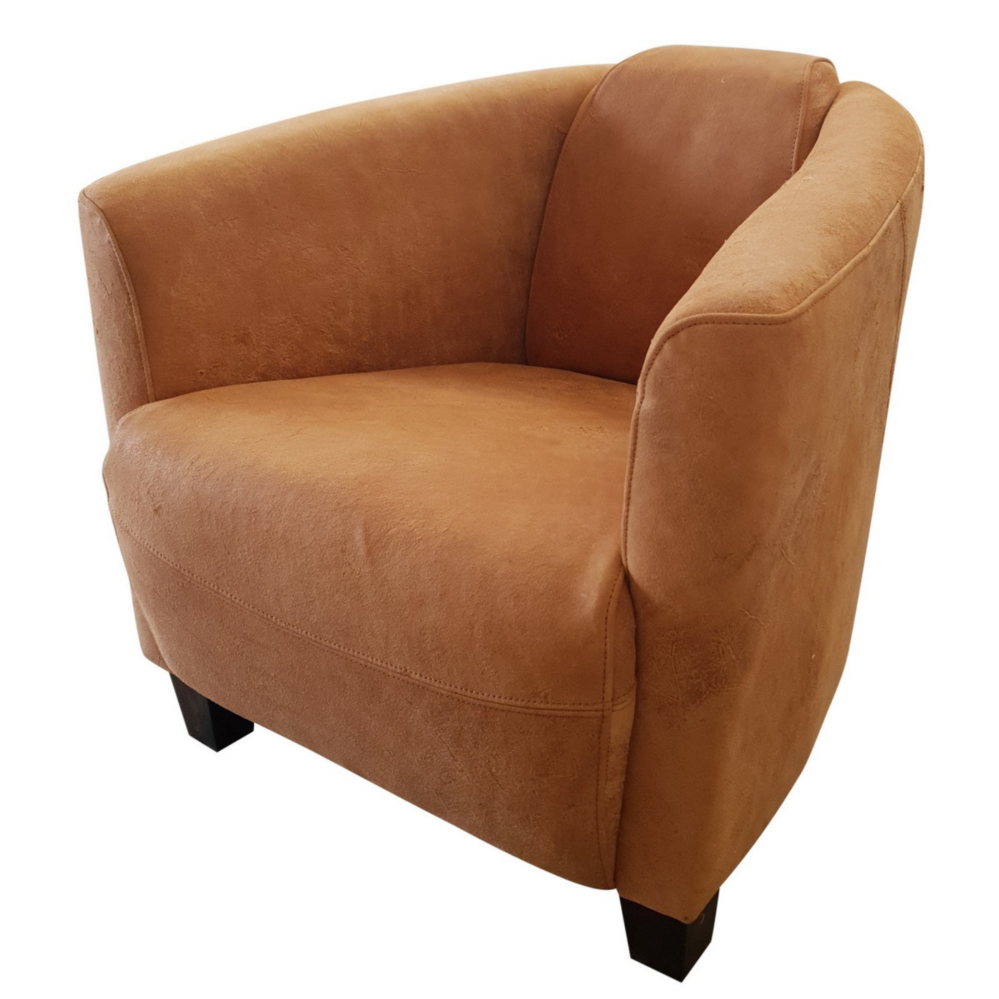 ELLIOTT DESTROYED CAMEL LEATHER TUB CHAIR