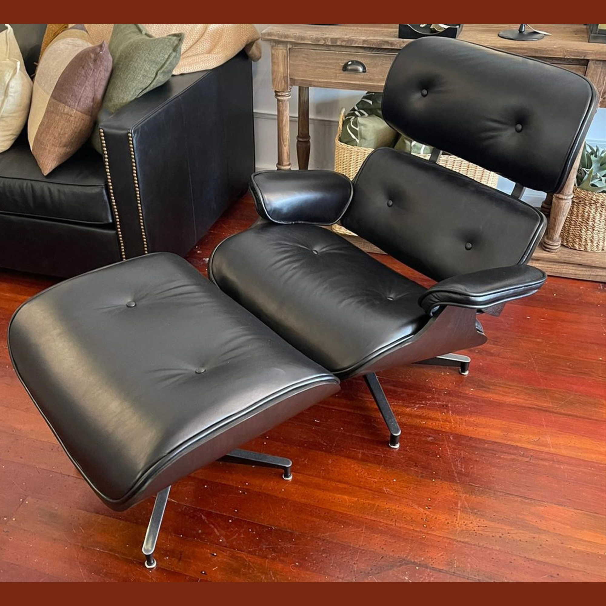 GEORGE LEATHER CHAIR & FOOTSTOOL | BLACK