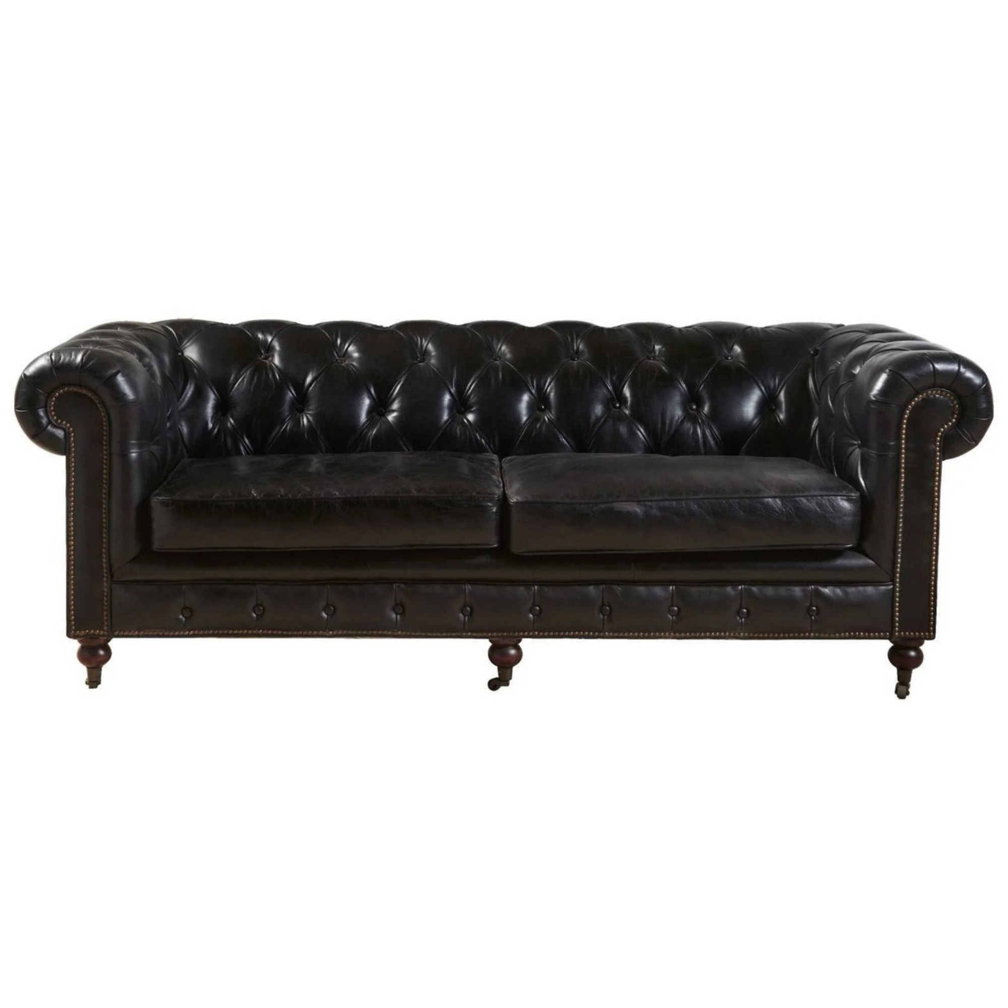 HAMPTON LEATHER 3 SEATER SOFA | BLACK