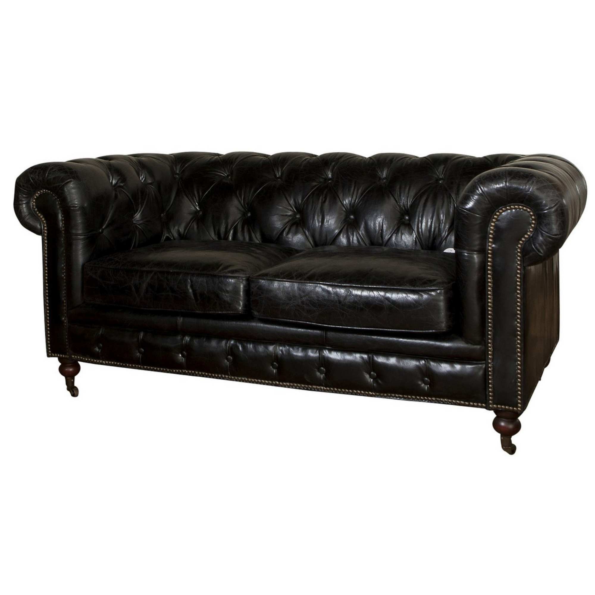 HAMPTON LEATHER 2 SEATER SOFA | BLACK