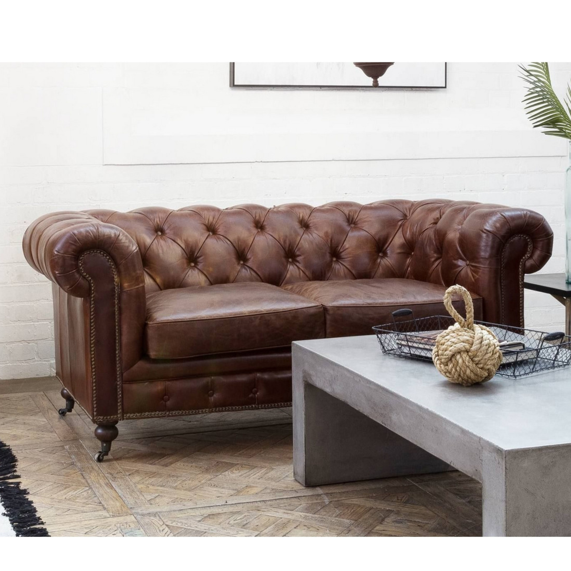HAMPTON LEATHER 2 SEATER SOFA | VINTAGE CIGAR
