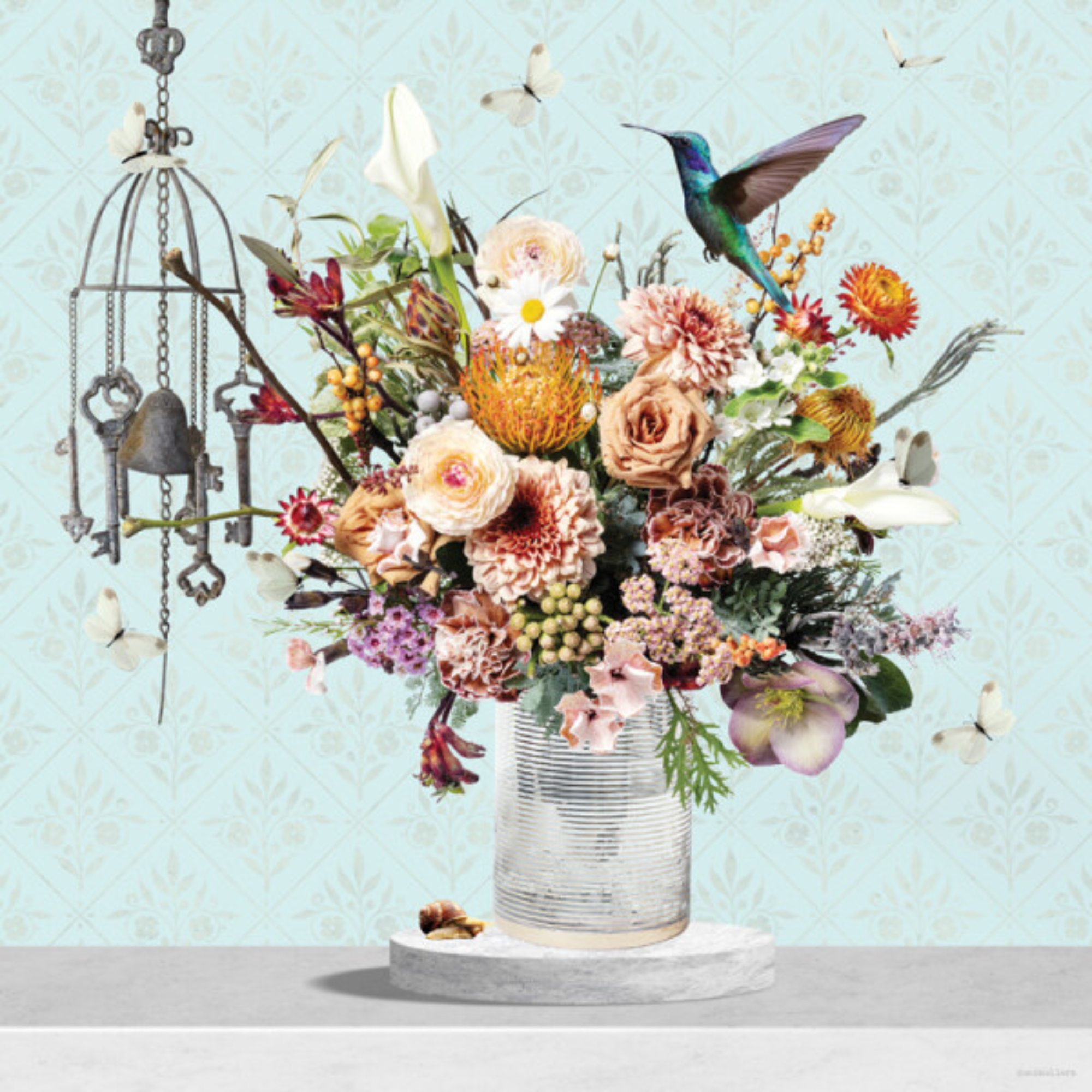 HUMMINGBIRD CHARM | CANVAS STRETCHED READY TO HANG | SUE SKELLERN | NZ MADE