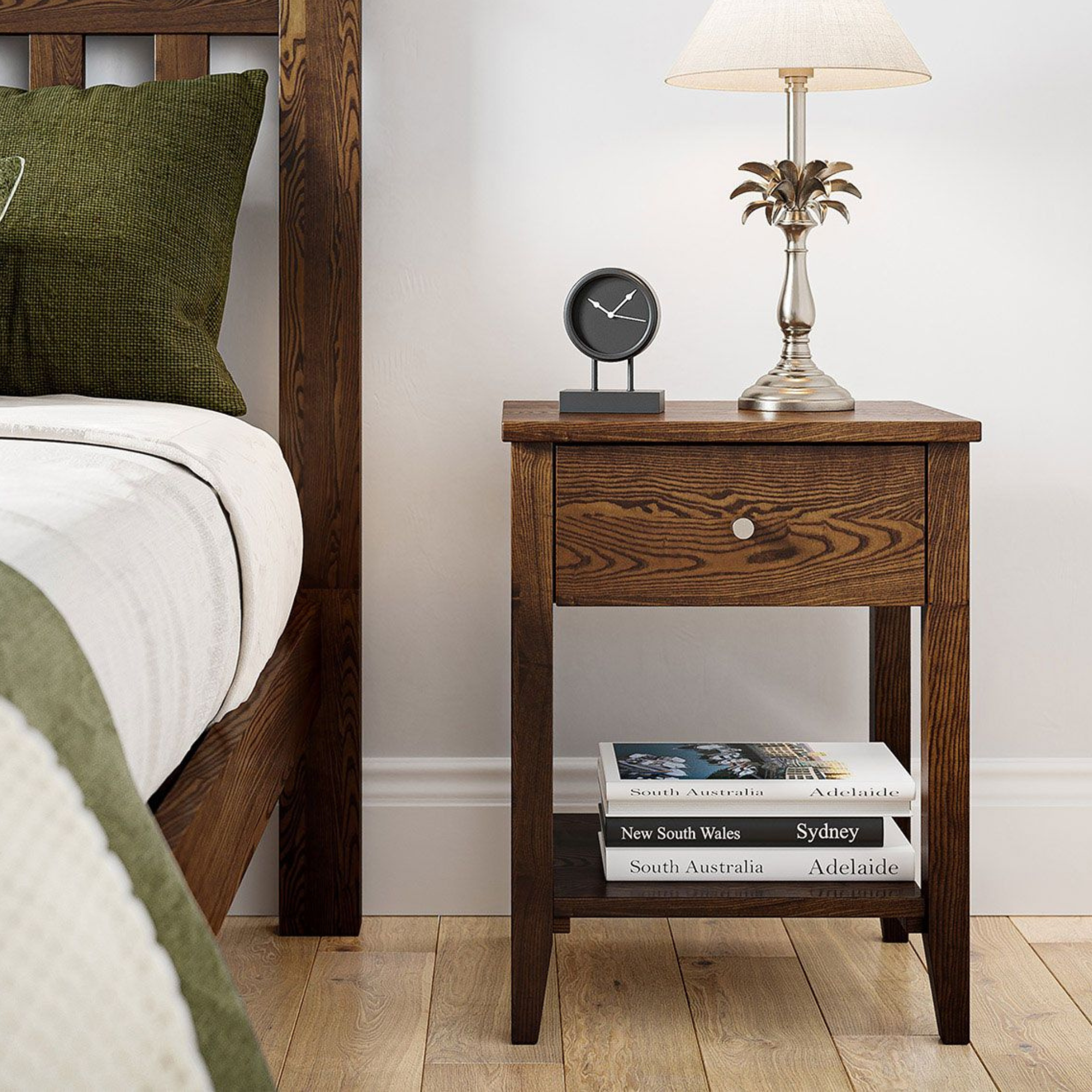 Ivydale Ash Slim 1 Drawer Bedside Cabinet | NZ Made