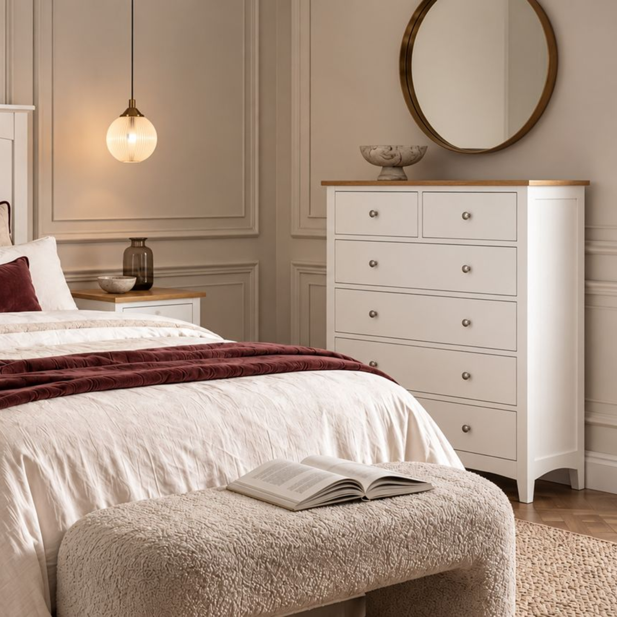 Jessica 6 Drawer Tallboy | Oak Top