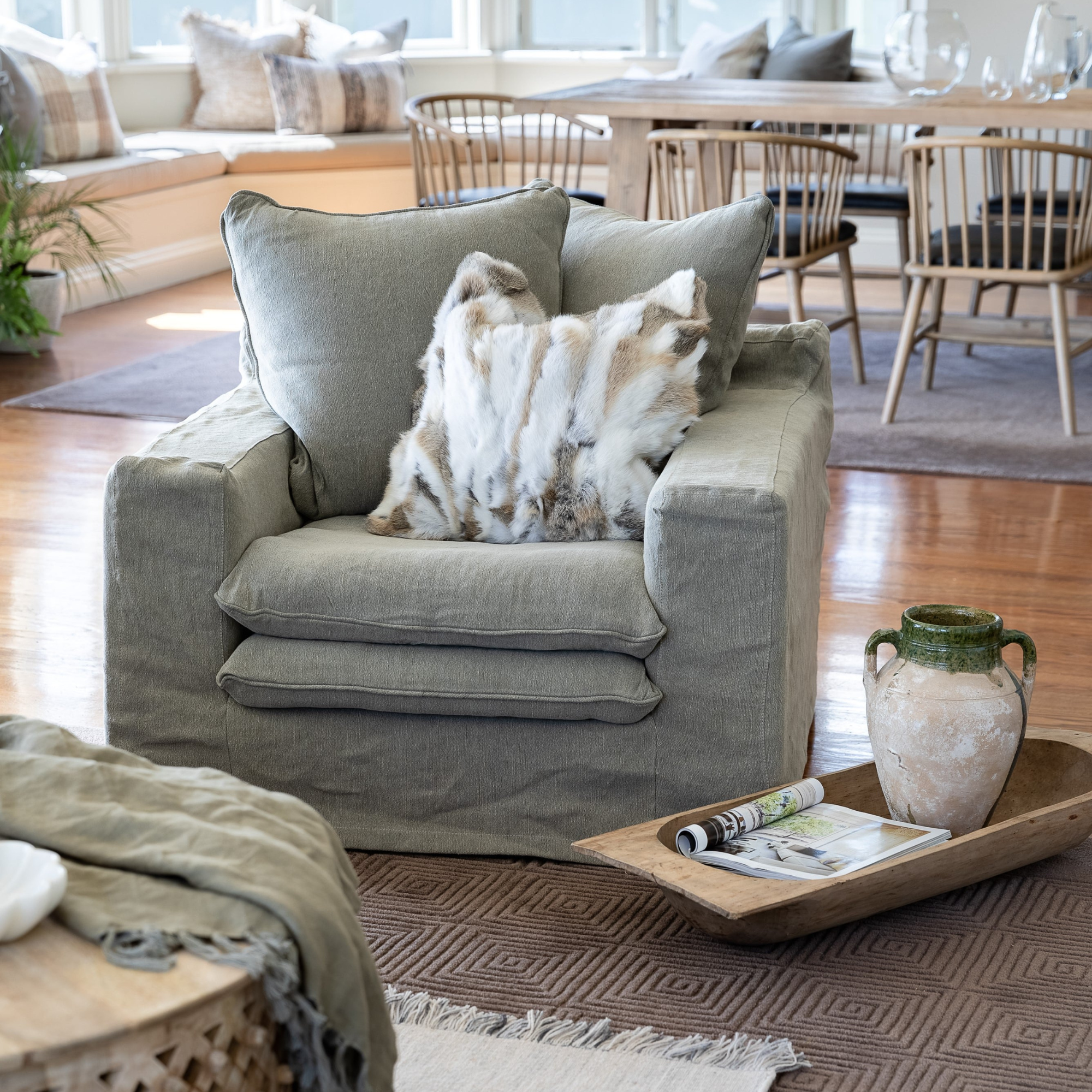 KEELY SLIPCOVER ARMCHAIR | CEMENT