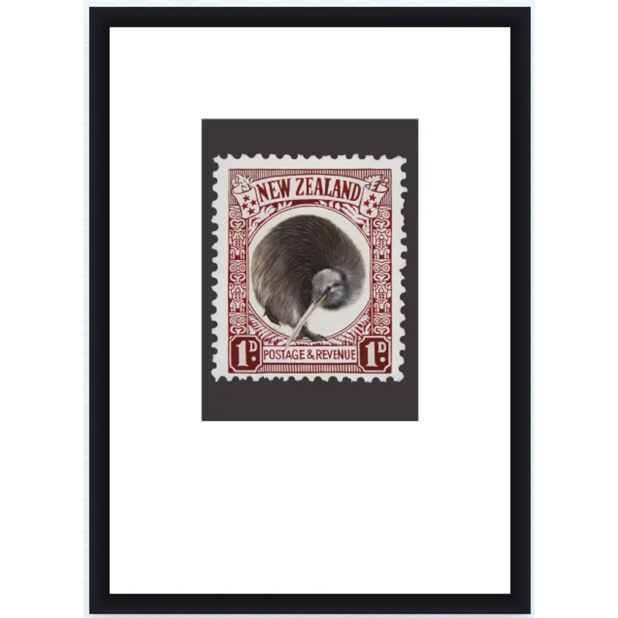 KIWI STAMP | CONTEMPORARY FRAME WITH GLASS | JANE CRISP | NZ MADE