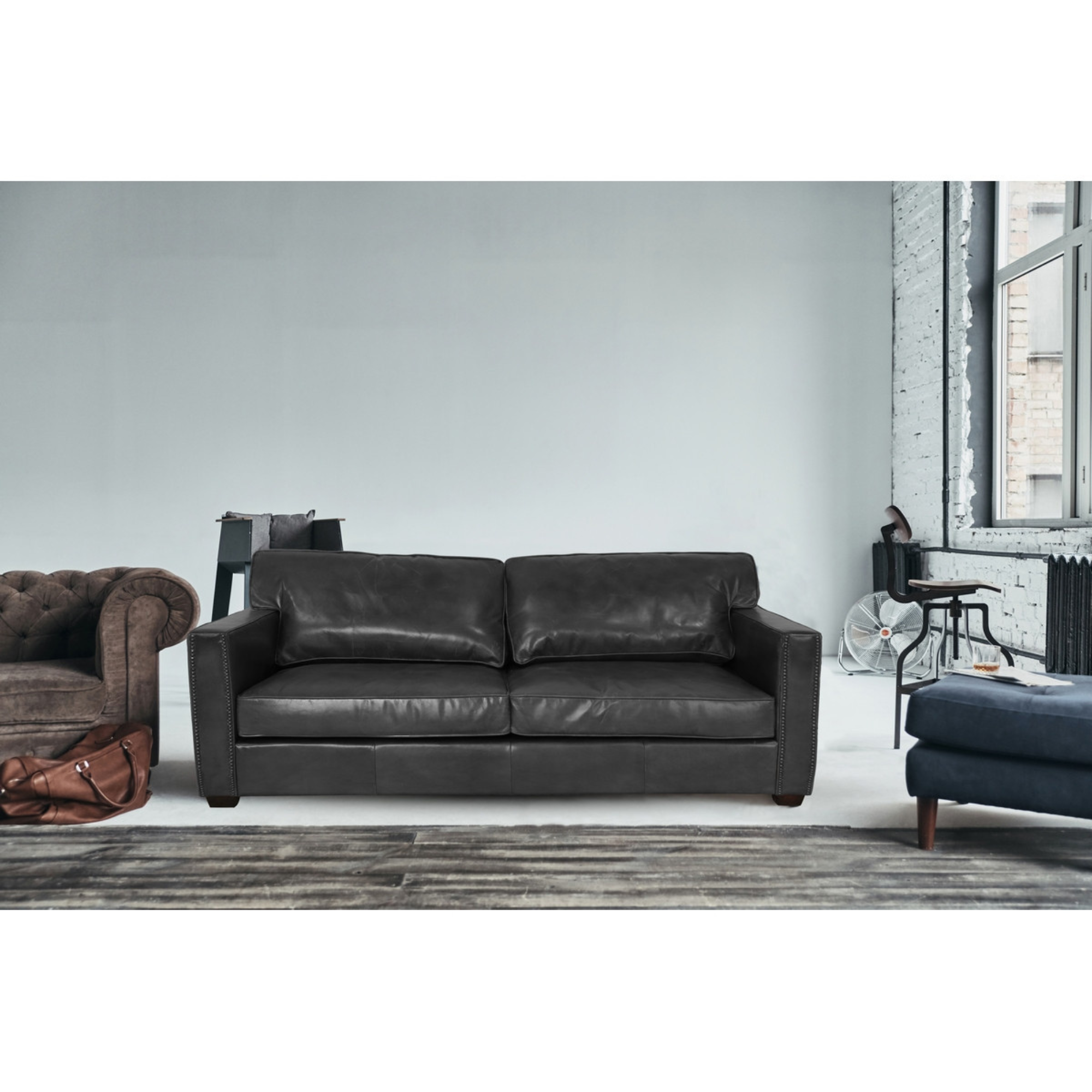 MADISON 2 SEATER LEATHER SOFA | BLACK