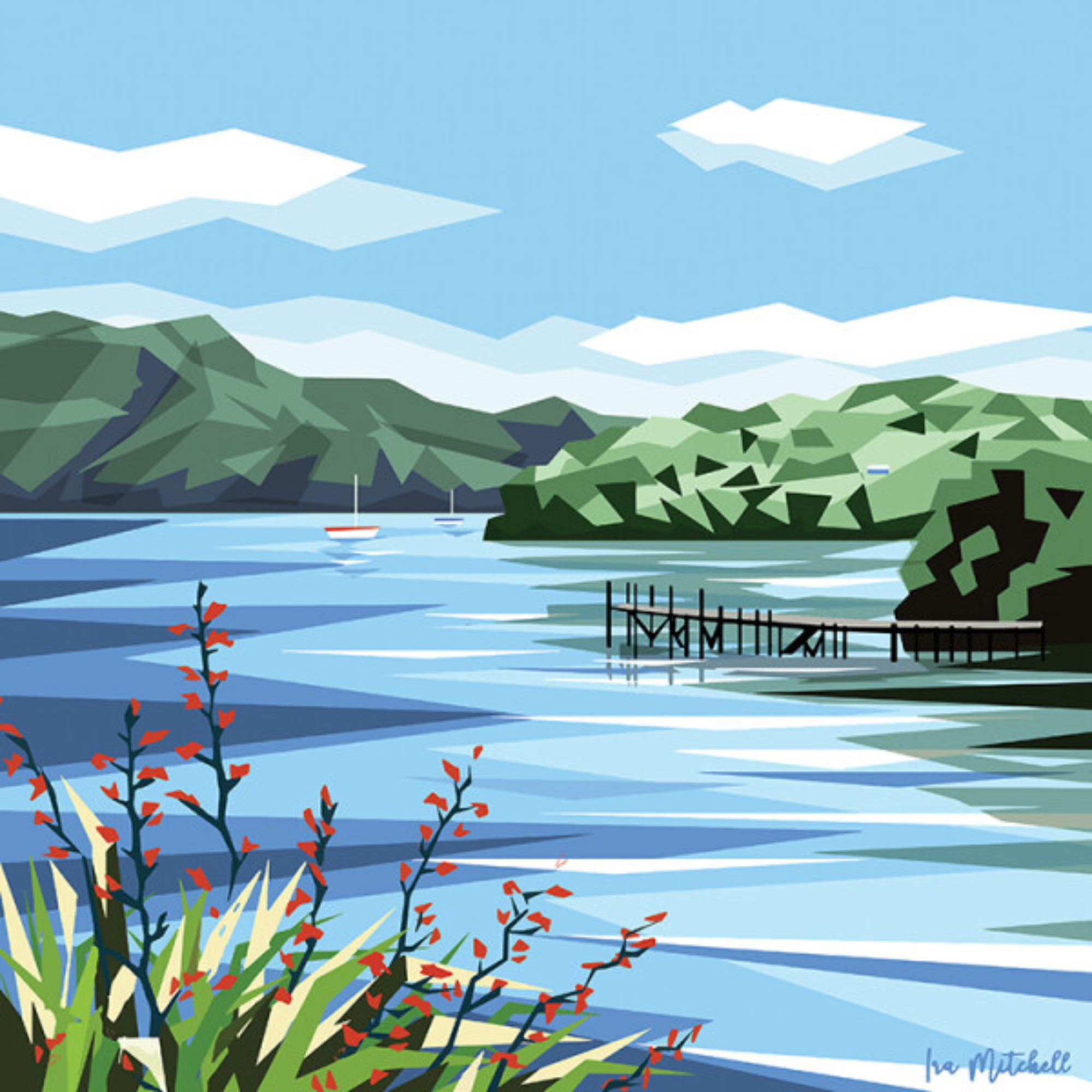 MARLBOROUGH SOUNDS | CANVAS STRETCHED READY TO HANG | IRA MITCHELL | NZ MADE