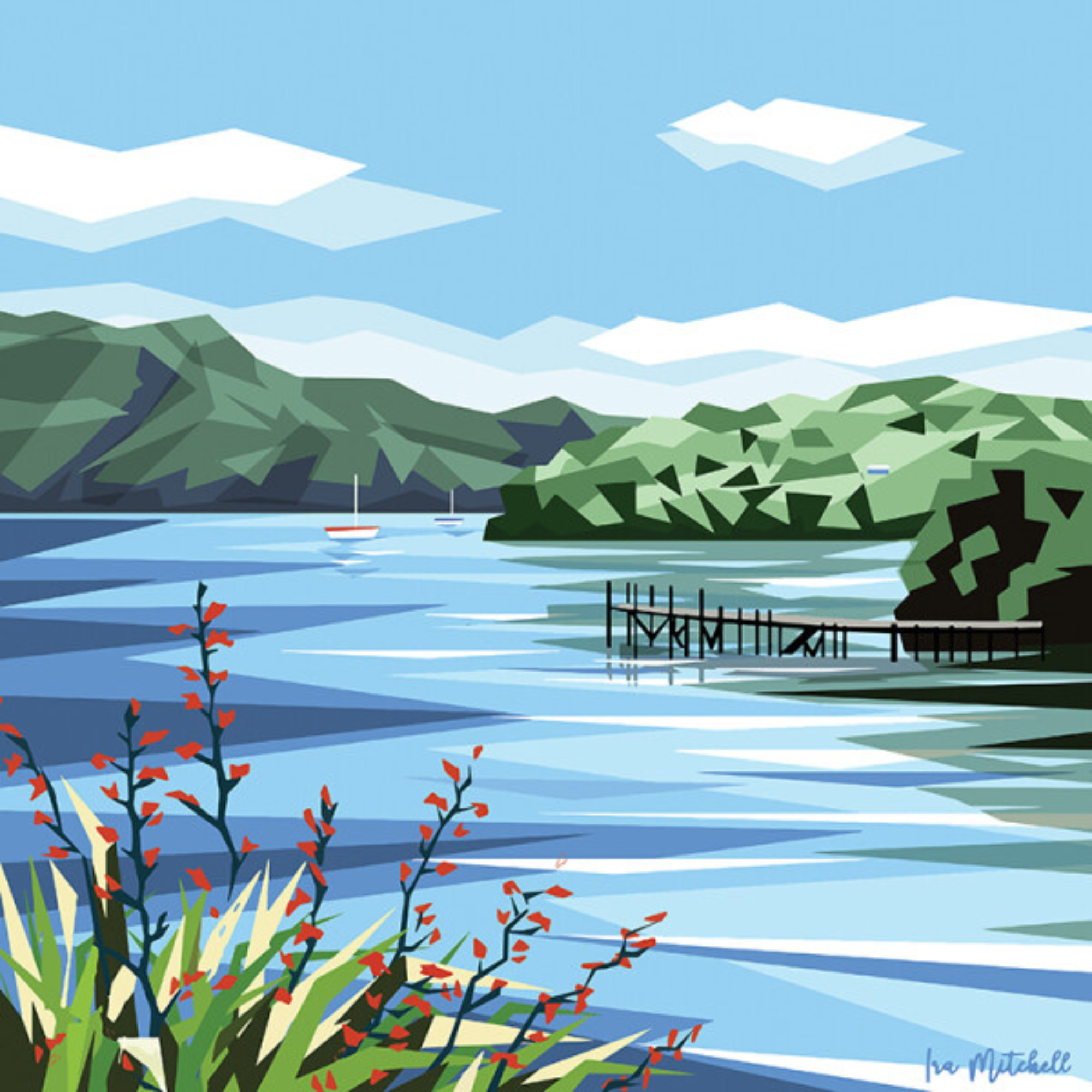 MARLBOROUGH SOUNDS  | CANVAS STRETCHED READY TO HANG | IRA MITCHELL  | NZ MADE