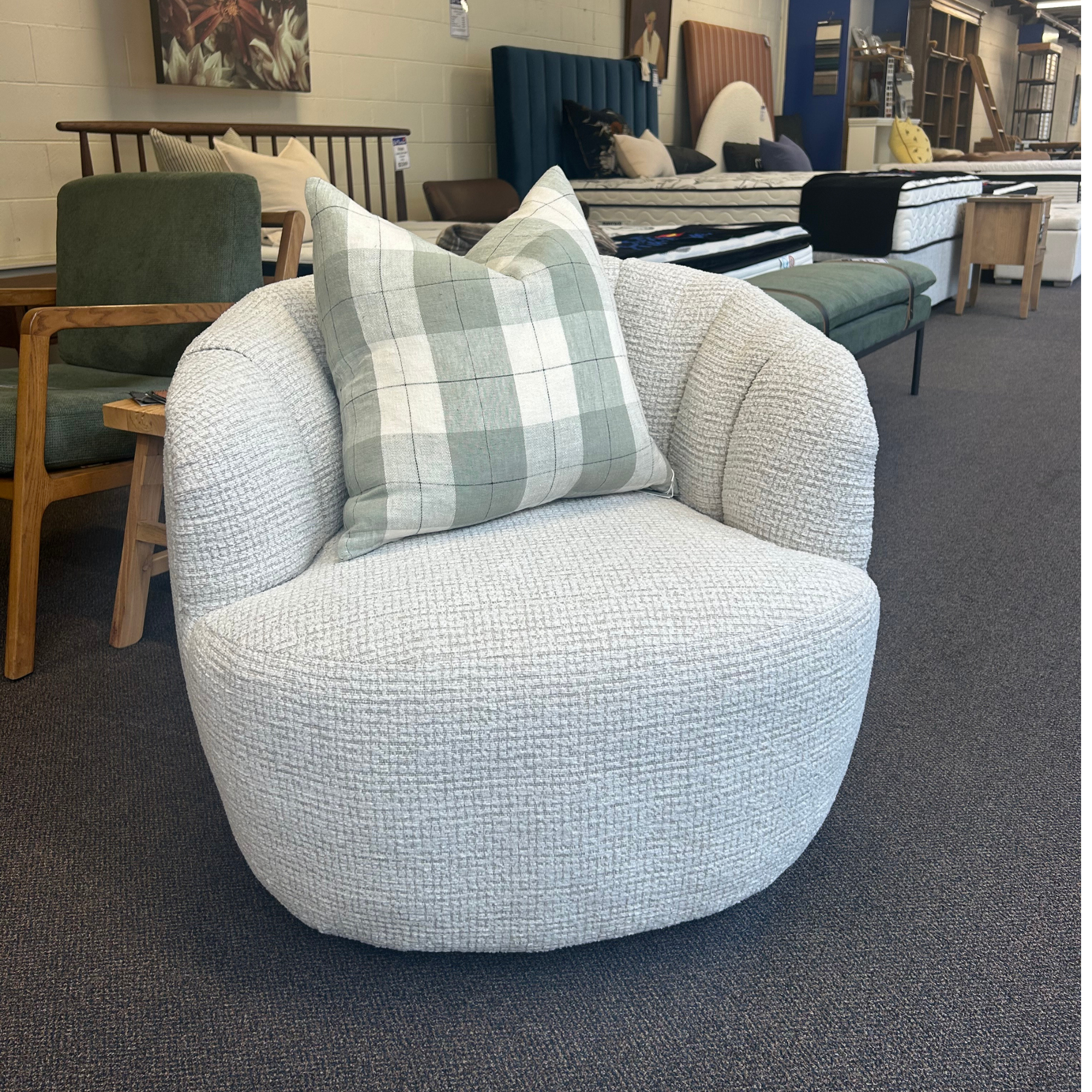 Millie Swivel Accent Chair | White & Taupe