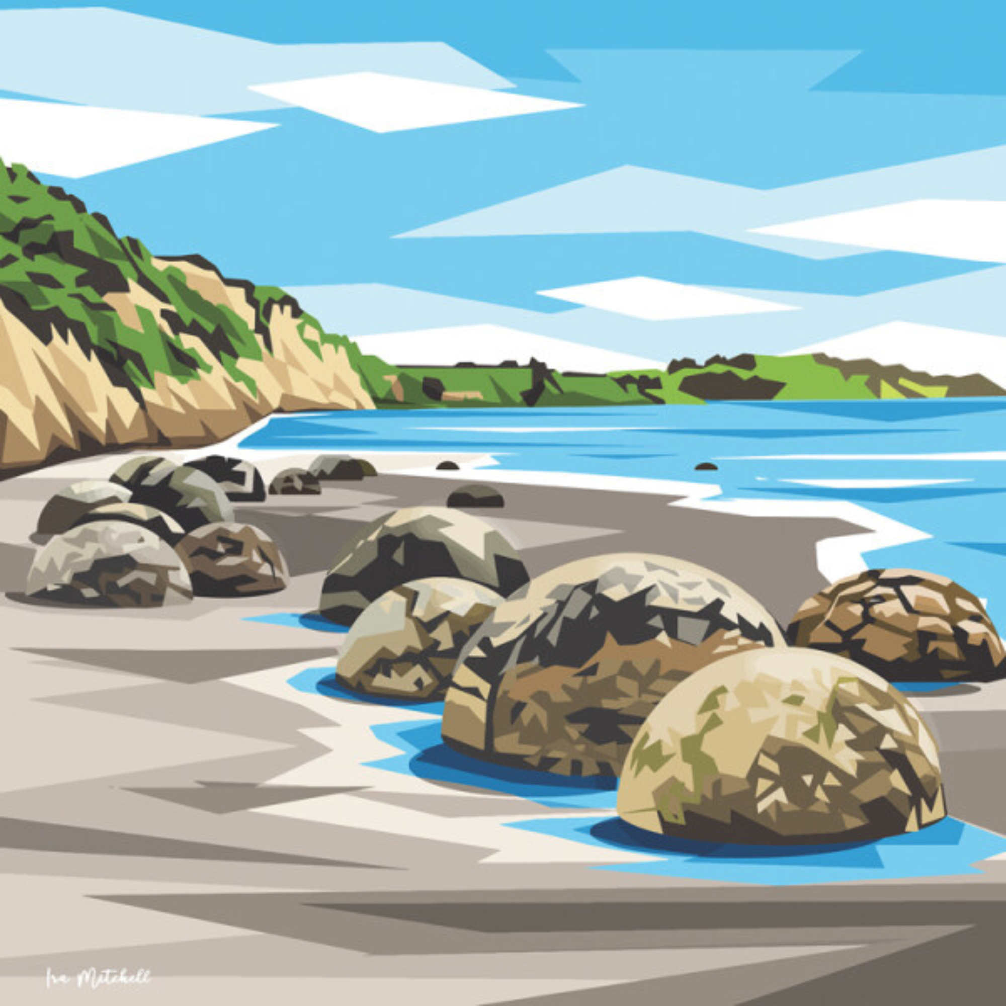 MOERAKI BOULDERS | CANVAS STRETCHED READY TO HANG | IRA MITCHELL | NZ MADE