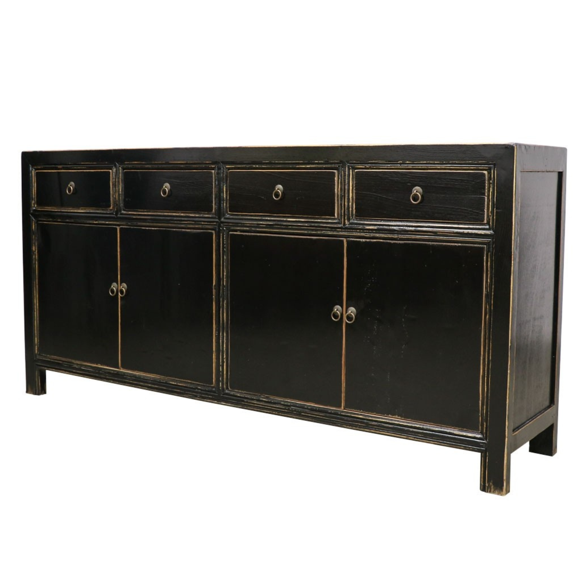 ORIENTAL PAINTED 4 DOOR SIDEBOARD | VINTAGE BLACK