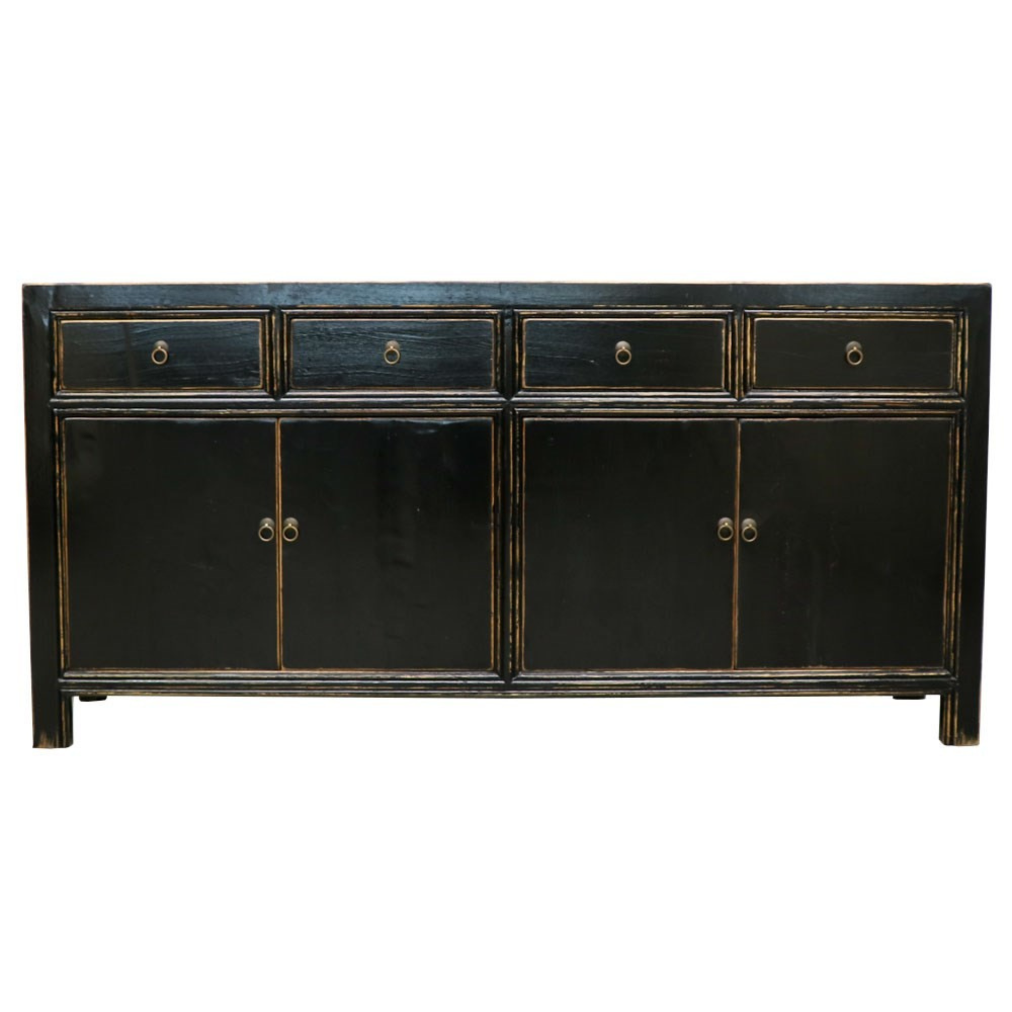 ORIENTAL PAINTED 4 DOOR SIDEBOARD | VINTAGE BLACK