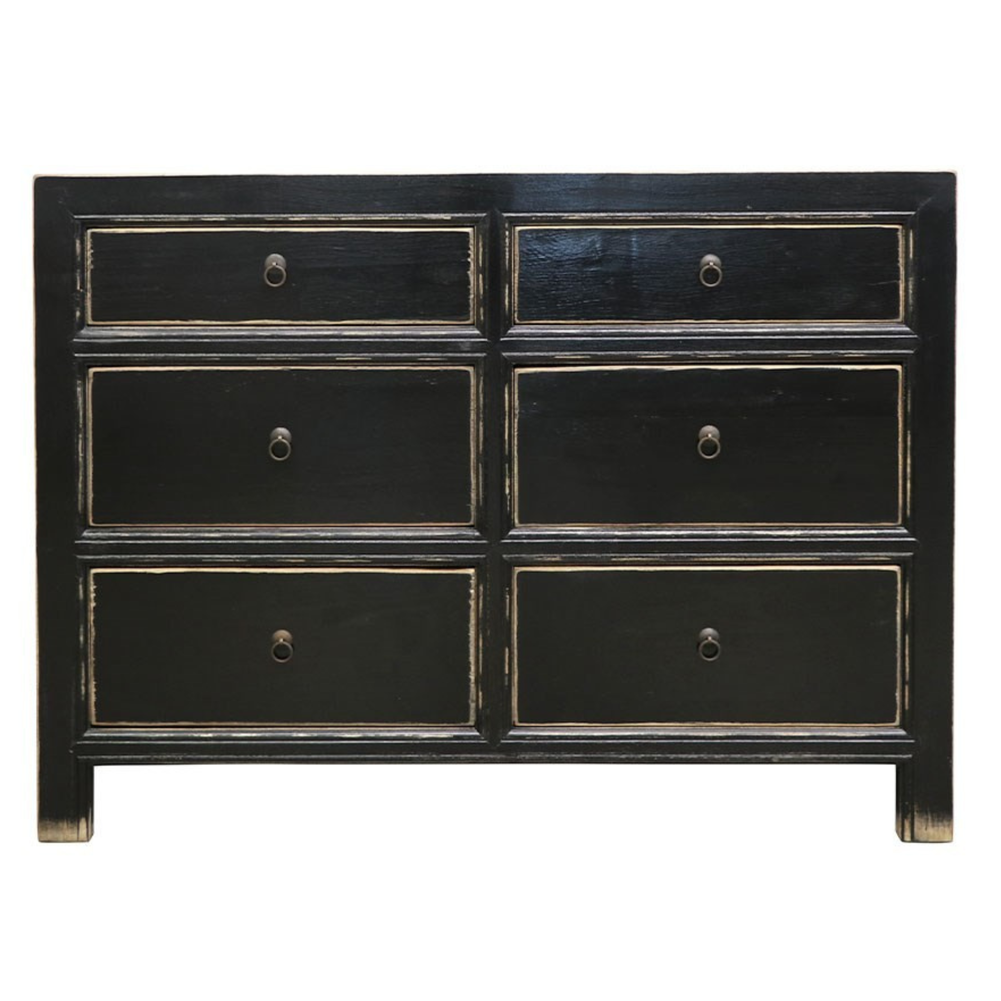 ORIENTAL PAINTED 6 DRAWER DRESSER | ANTIQUE BLACK
