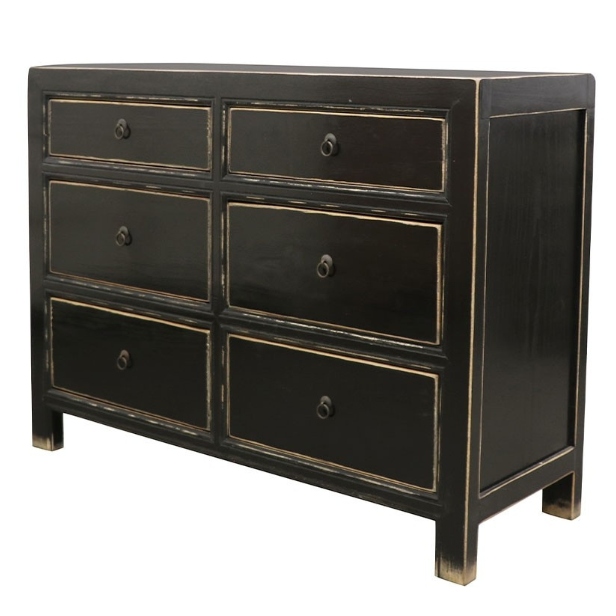 ORIENTAL PAINTED 6 DRAWER DRESSER | ANTIQUE BLACK