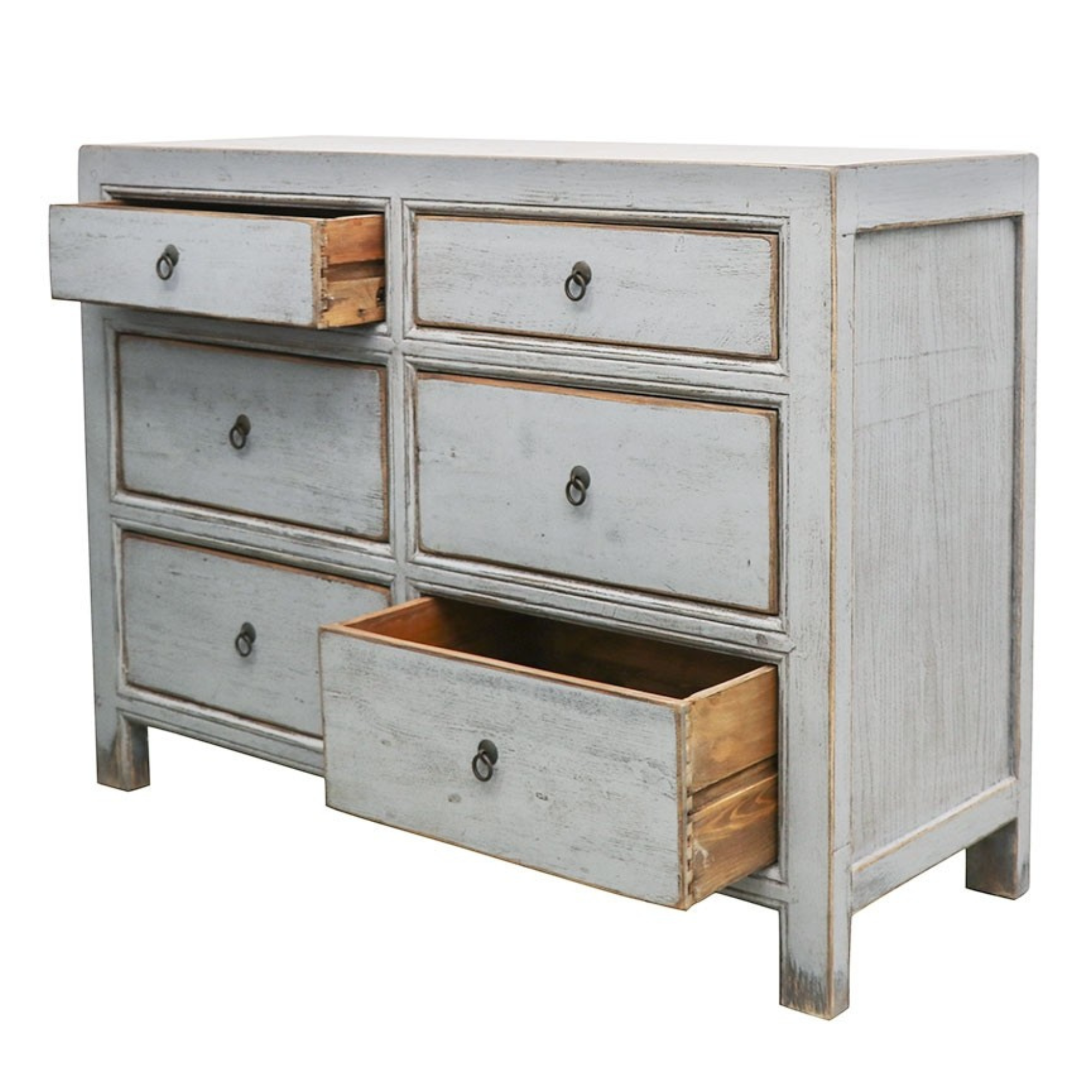 ORIENTAL PAINTED 6 DRAWER DRESSER | ANTIQUE GREY