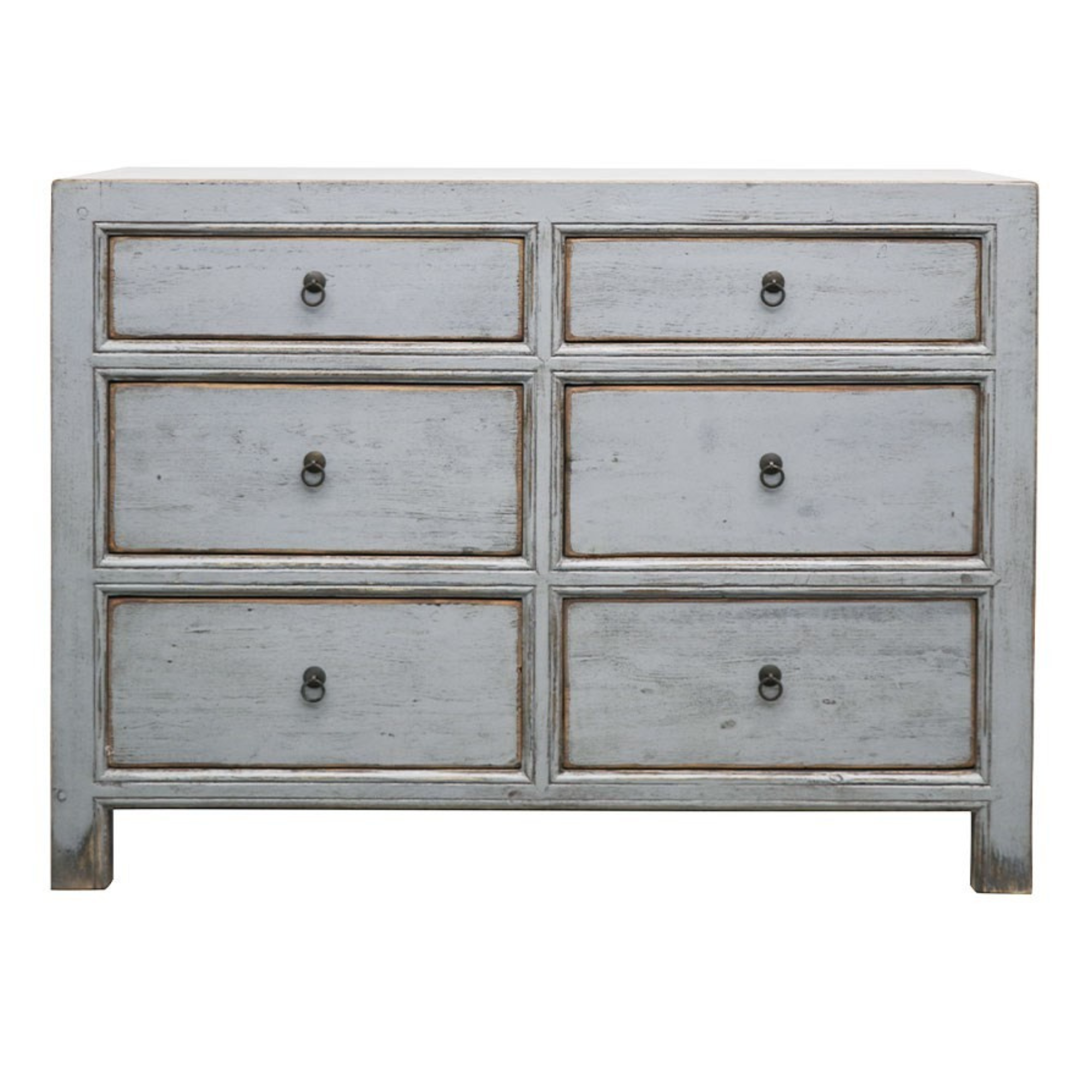 ORIENTAL PAINTED 6 DRAWER DRESSER | ANTIQUE GREY