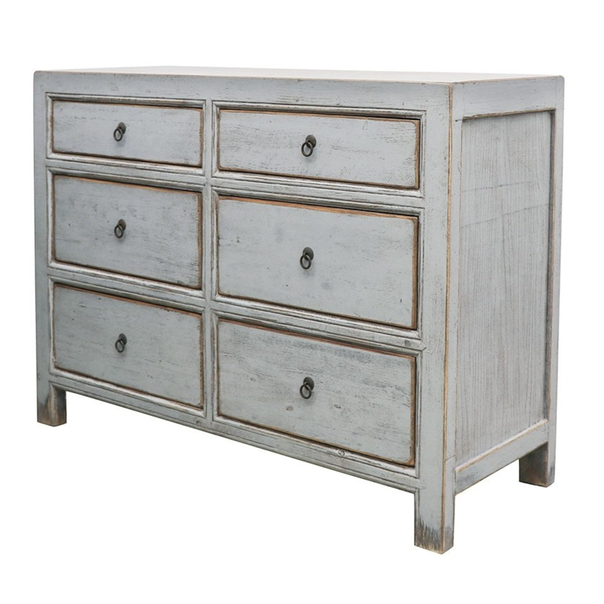 ORIENTAL PAINTED 6 DRAWER DRESSER | ANTIQUE GREY