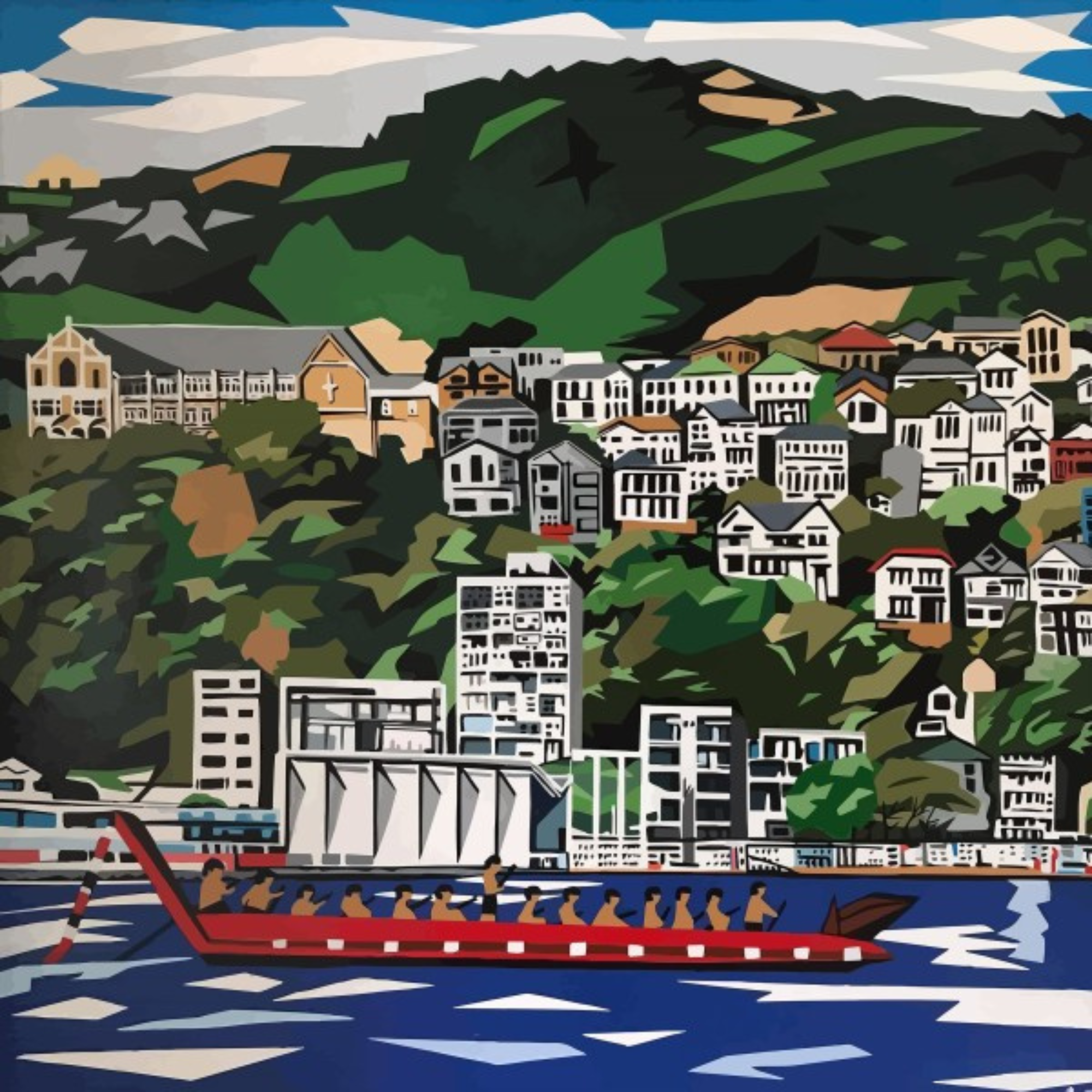 ORIENTAL BAY | CANVAS STRETCHED READY TO HANG | IRA MITCHELL | NZ MADE
