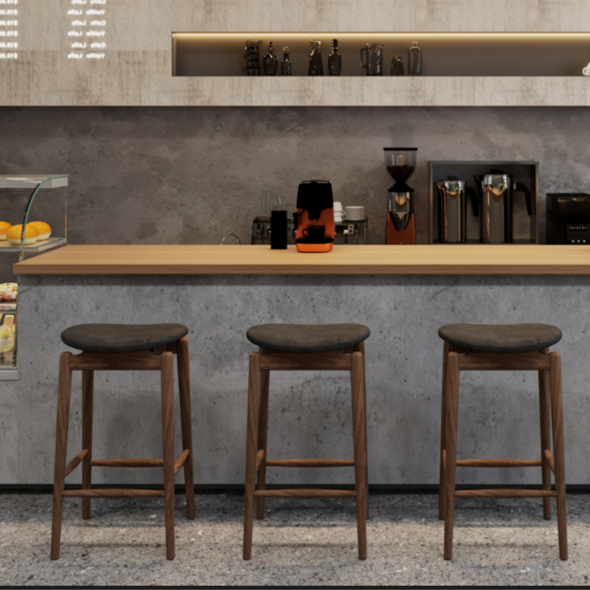 OSLO WALNUT BARSTOOL| BLACK LEATHER