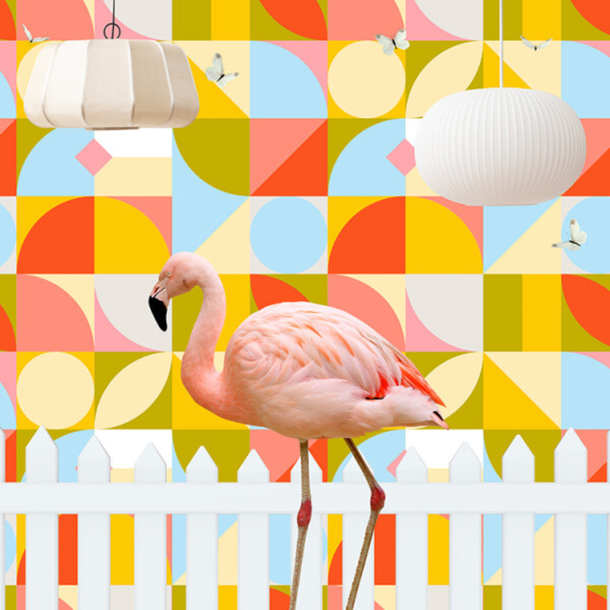 OVER THE FENCE MATE FLAMINGO | CANVAS STRETCHED READY TO HANG | SUE SKELLERN | NZ MADE