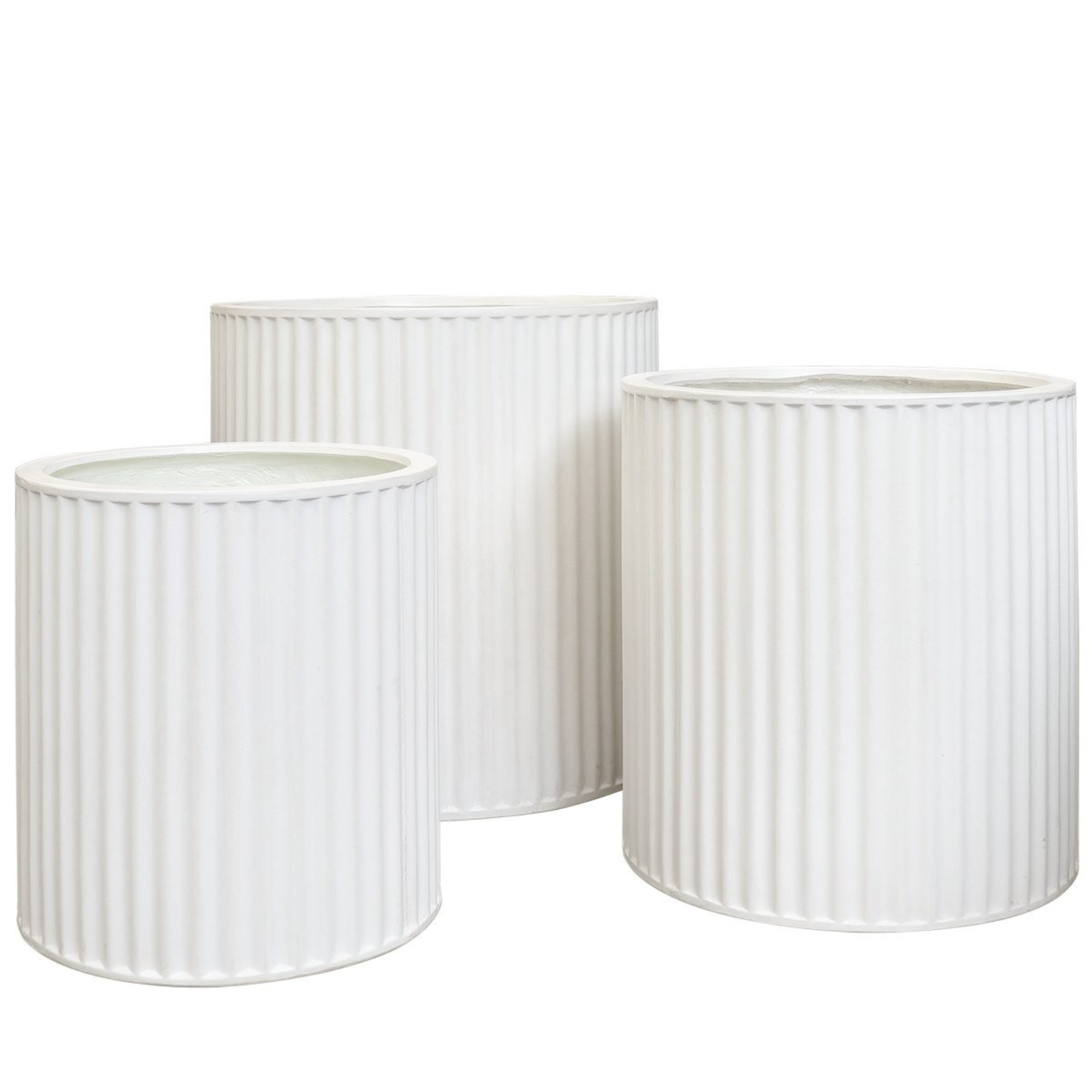 PIAKO RIBBED CYLINDER PLANTER | 3 SIZES | BLACK, WHITE OR WEATHERED CEMENT