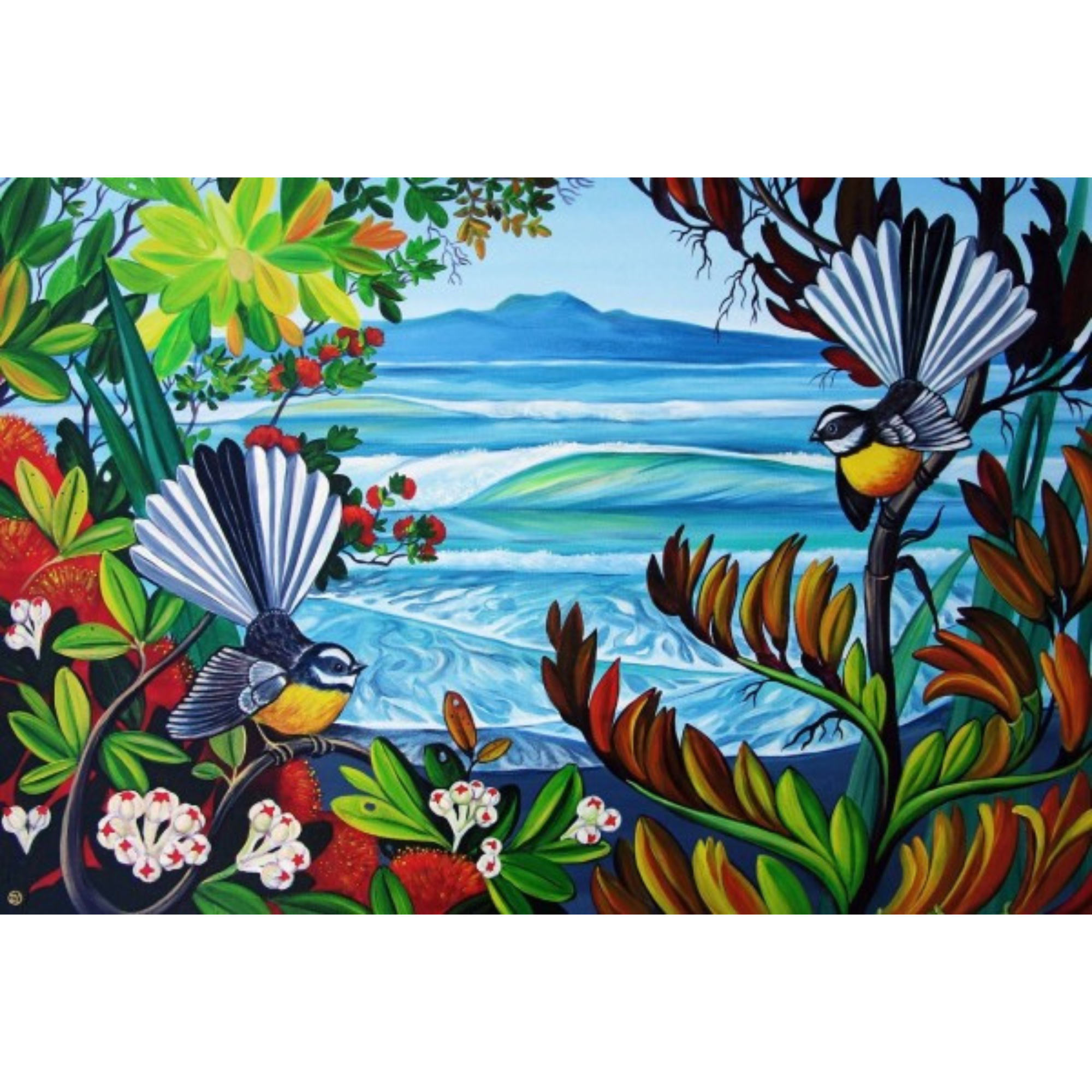 RANGITOTO AND FANTAILS | CANVAS READY TO HANG | IRINA VELMAN | NZ MADE
