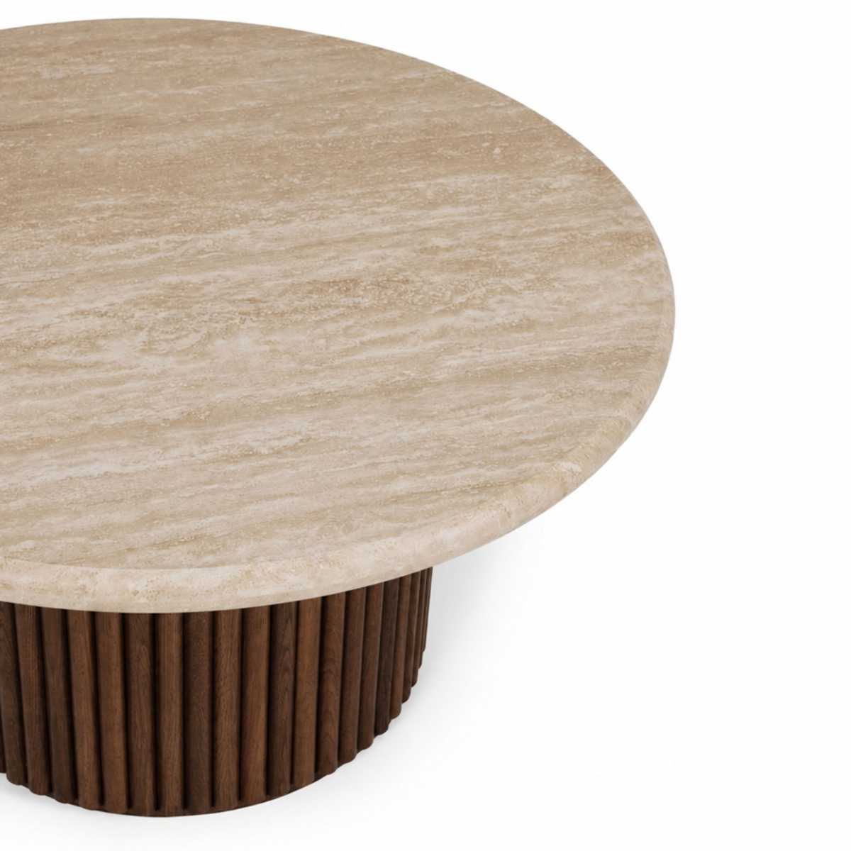 Rho Travertine Top Coffee Table | Walnut Base