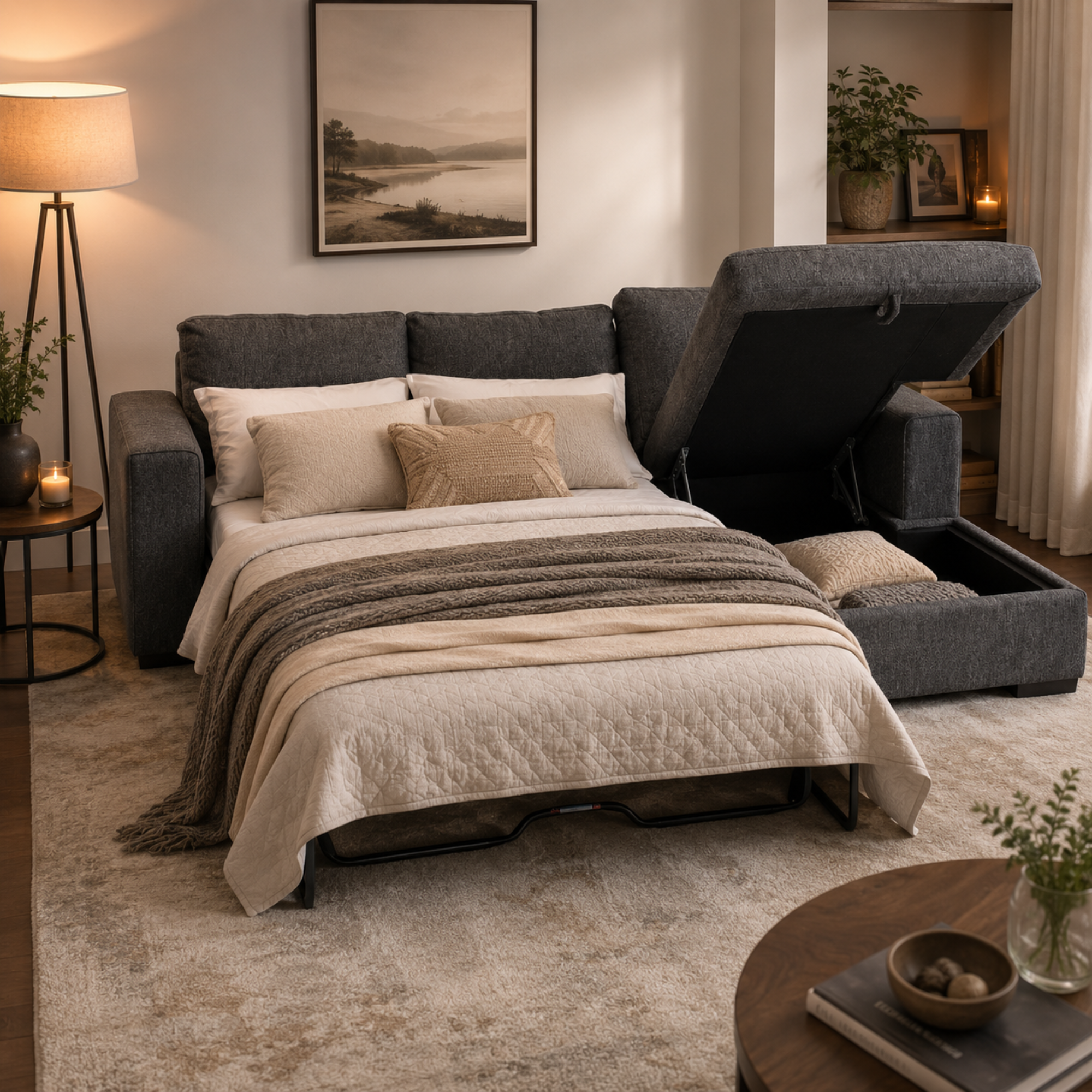 Sloan Chaise with Sofa Bed & Storage | Licorice