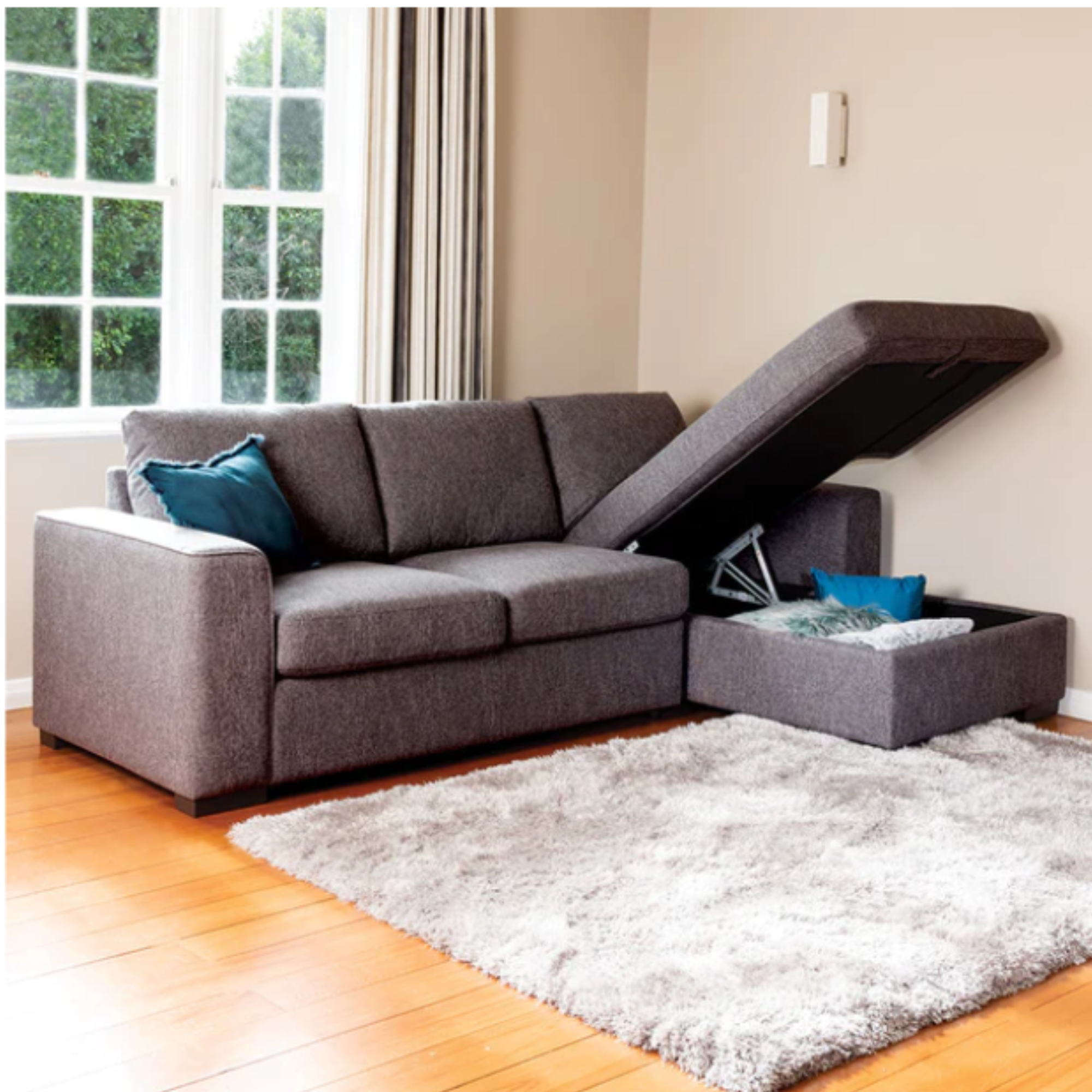 SLOANE CHAISE WITH SOFA BED AND STORAGE | CHARCOAL