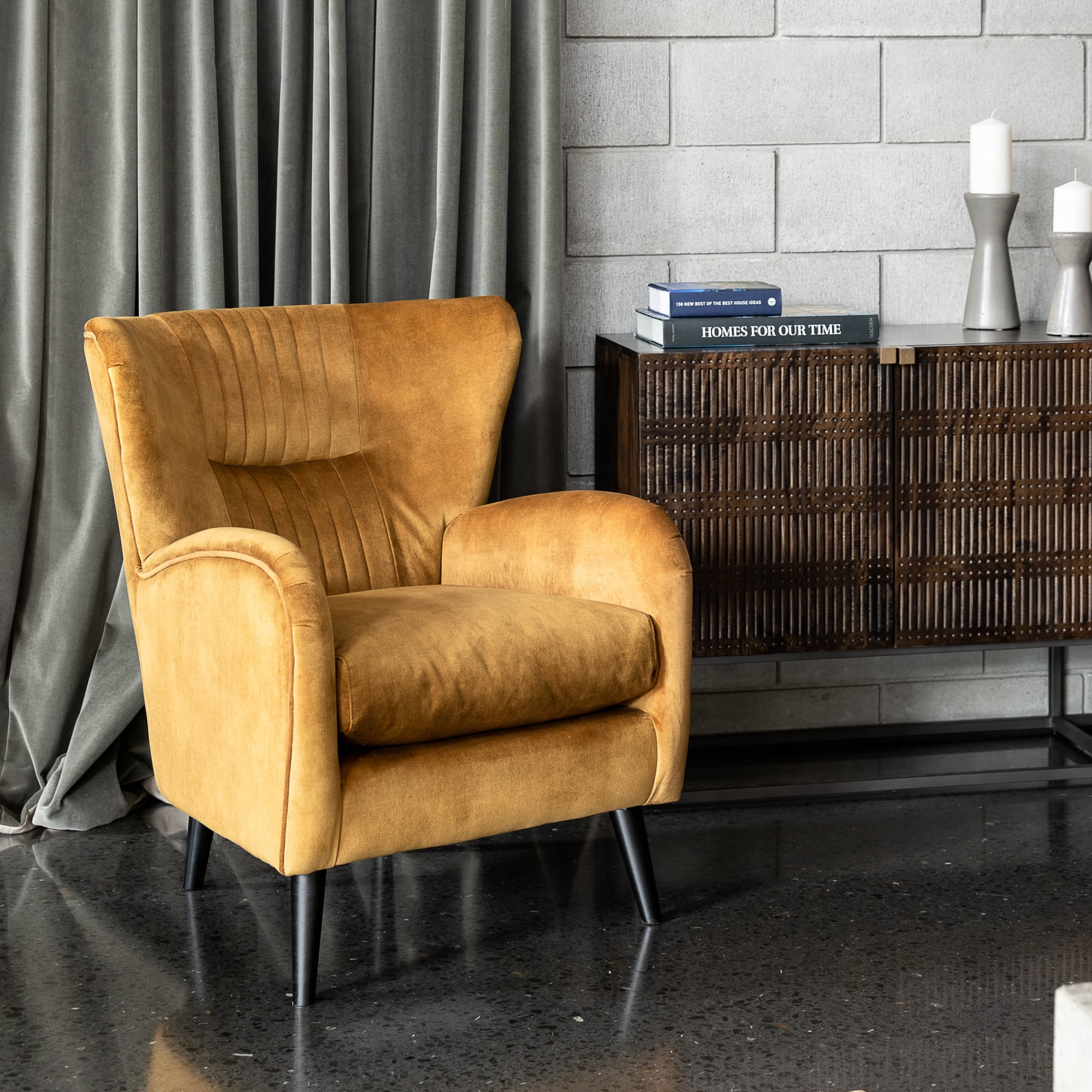 THEO VELVET WINGBACK ARMCHAIR