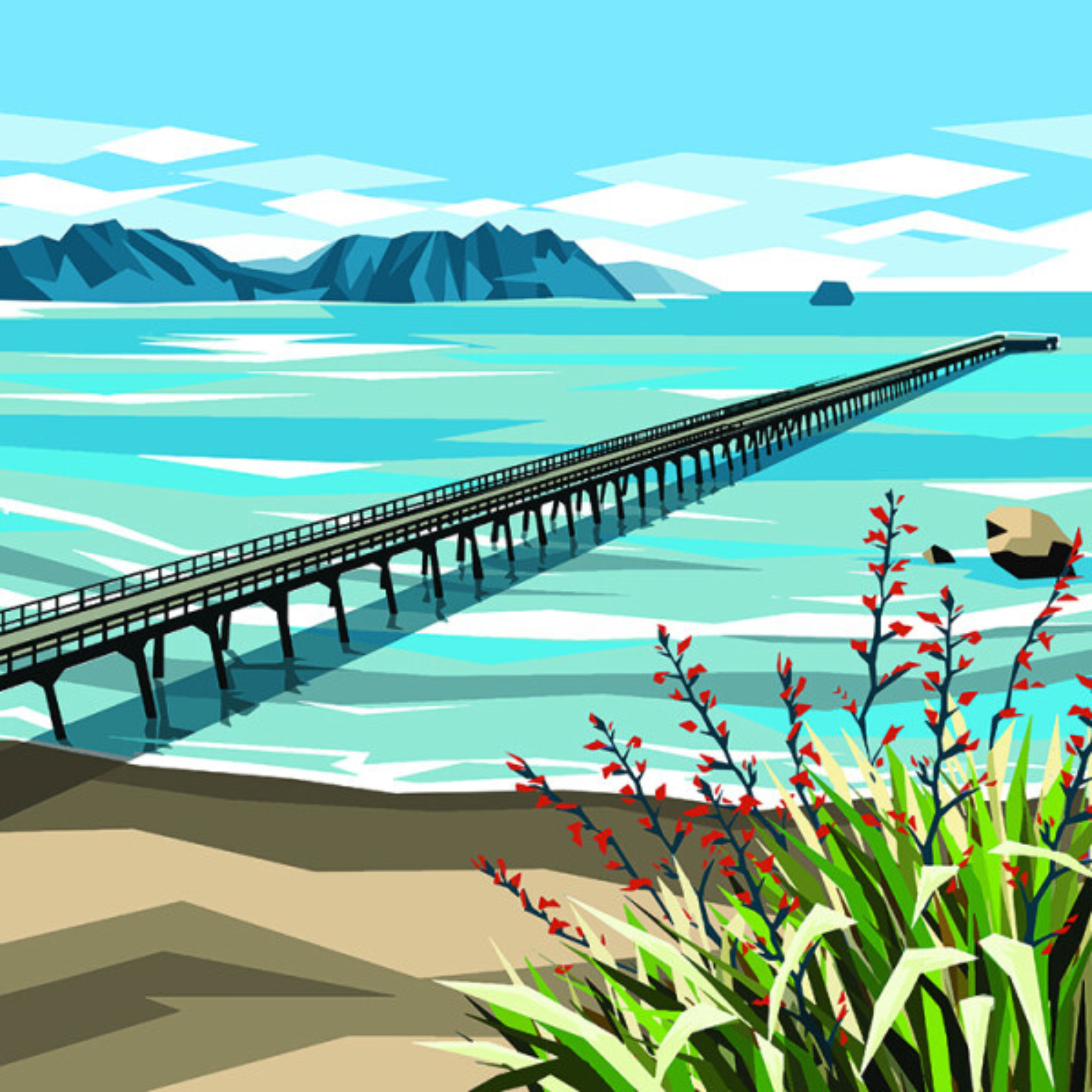 TOLAGA BAY WHARF | CANVAS STRETCHED READY TO HANG | IRA MITCHELL | NZ MADE
