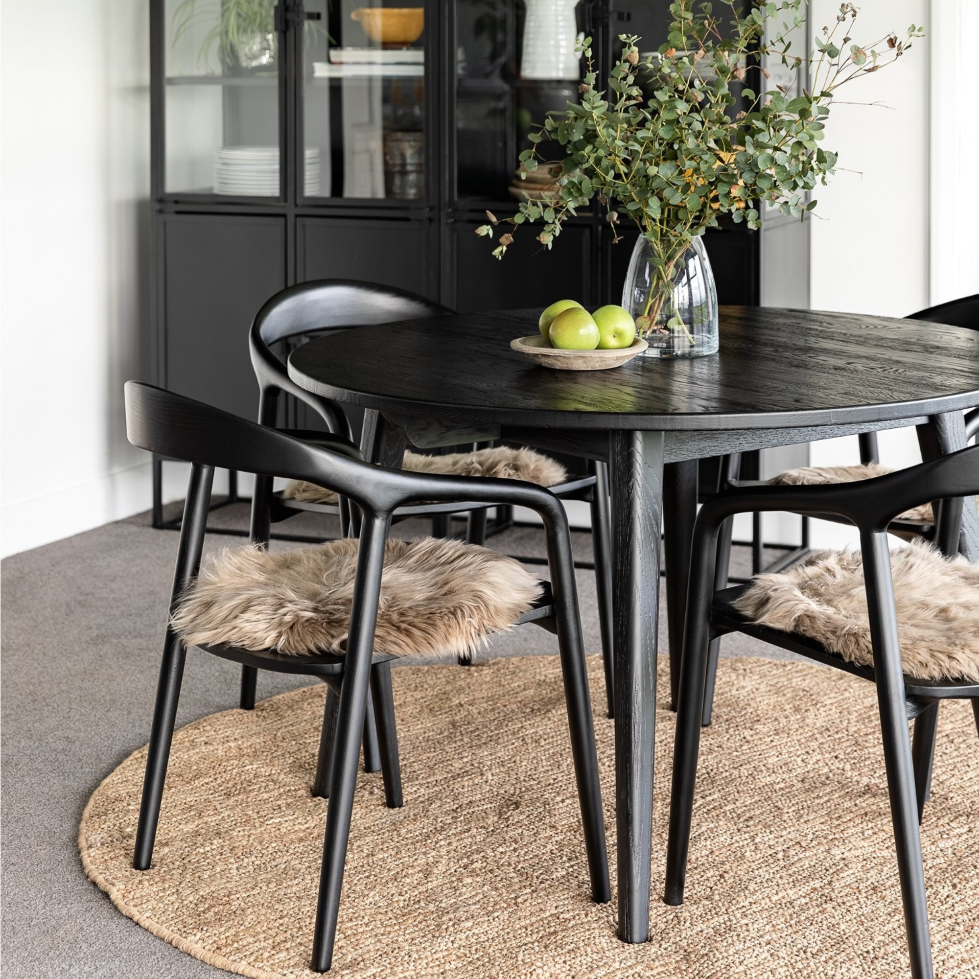 VAASA BLACK ROUND OAK DINING TABLE | 2 SIZES