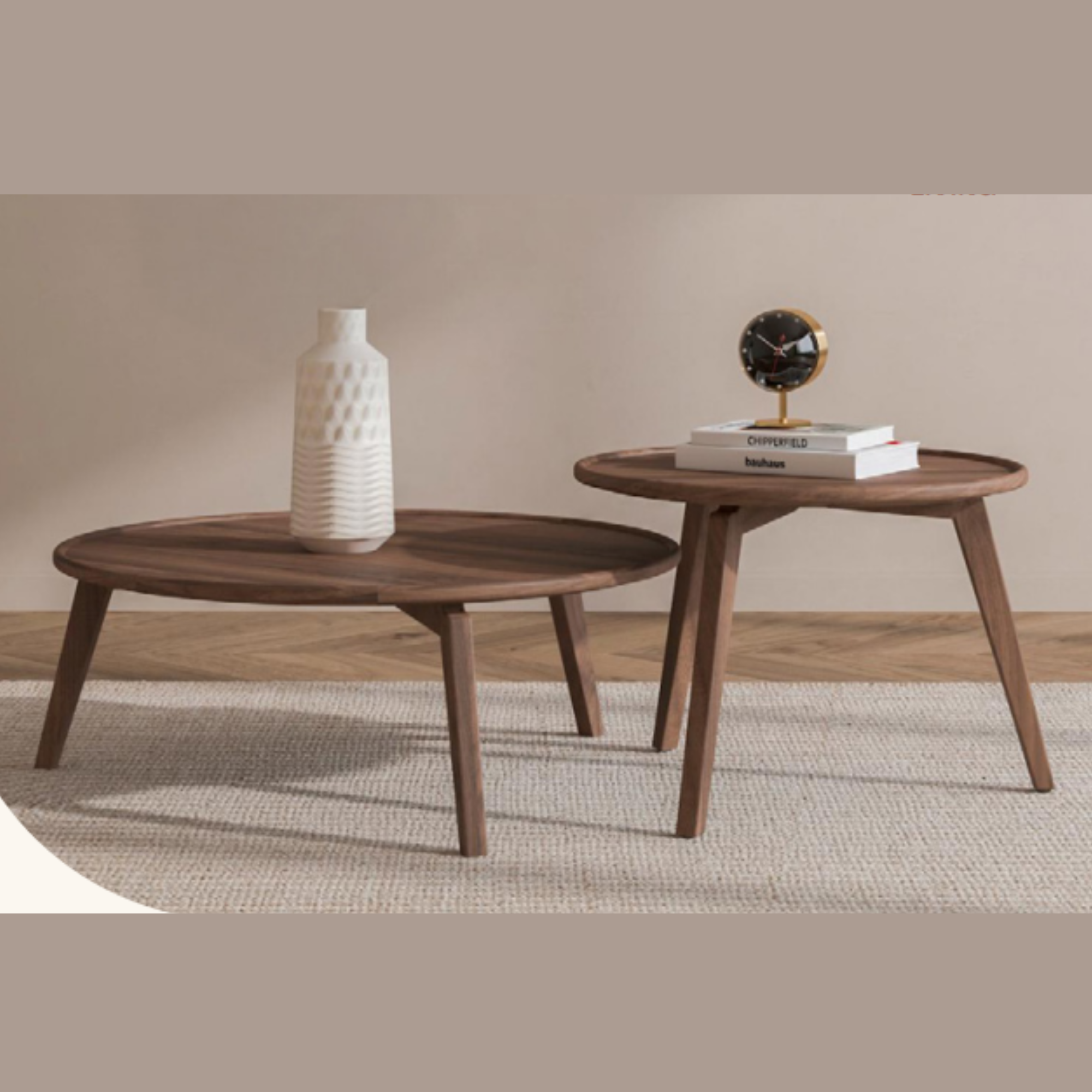 VARDO SOLID ASH TALL NESTING TABLE | WALNUT