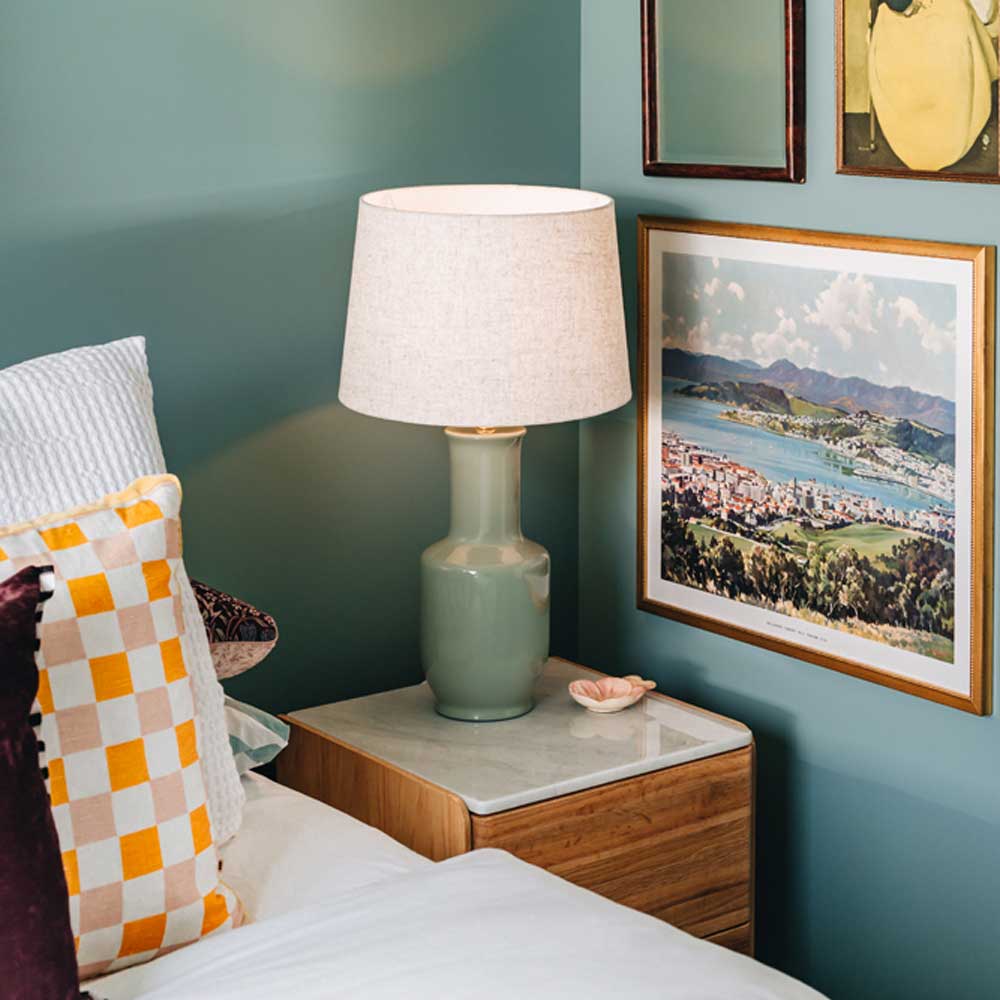 CUBE OAK BEDSIDE CABINET - MARBLE TOP