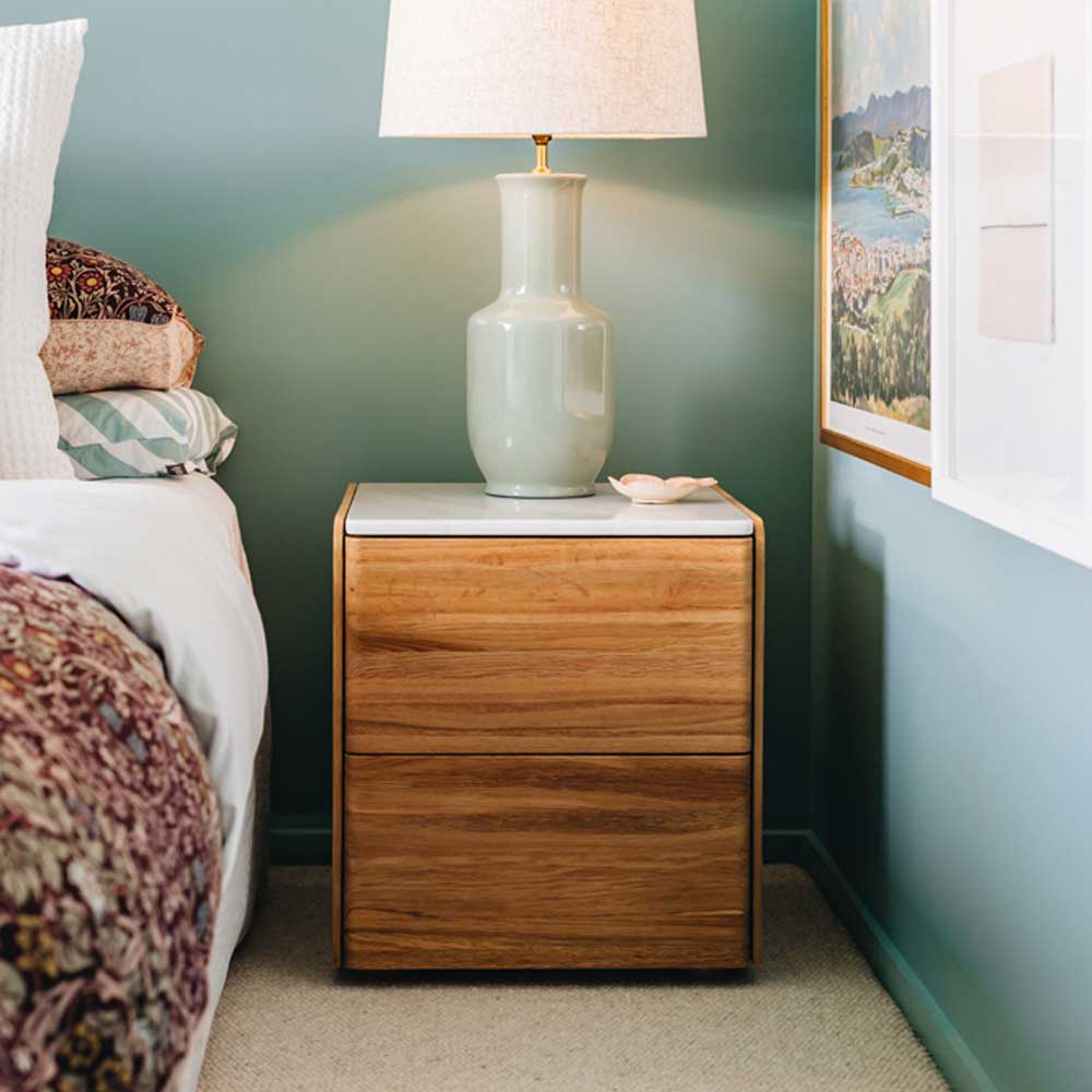 CUBE OAK BEDSIDE CABINET - MARBLE TOP
